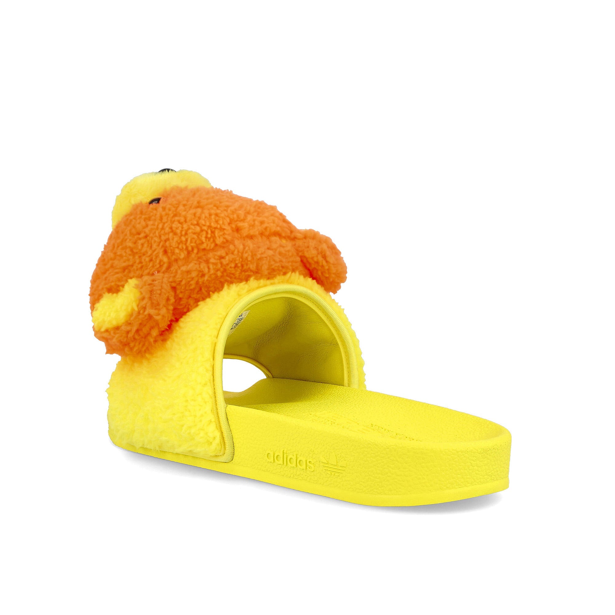 adidas Jeremy Scott x adidas Adilette Teddy Solar Orange / Bright Yellow / Core Black Close-up | Overkill