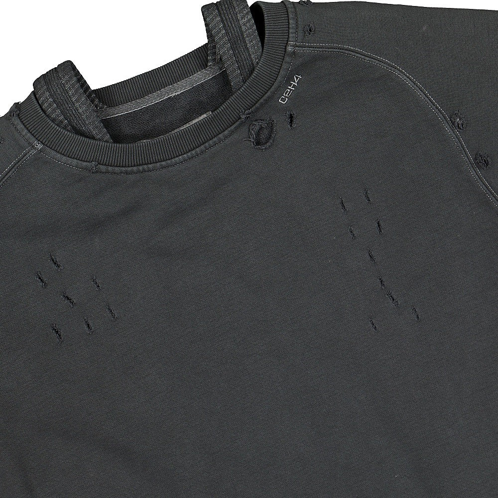C2H4 distressed tanktop layered crewneck Charcoal Sweatshirts Close-up | Overkill