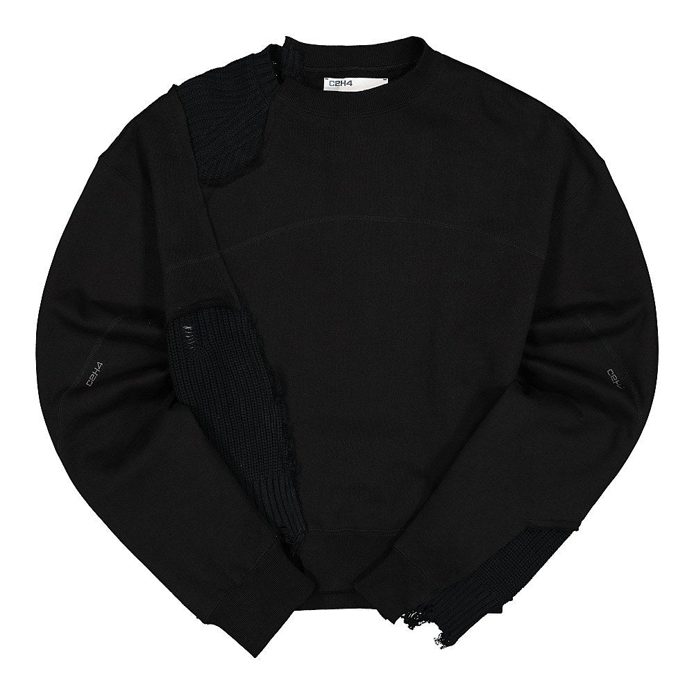 C2H4 distressed panelled crewneck Fuzzy Black Sweatshirts R002-039 | Overkill