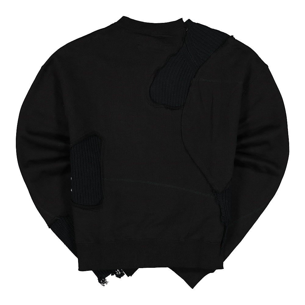 C2H4 distressed panelled crewneck Fuzzy Black Sweatshirts Material | Overkill