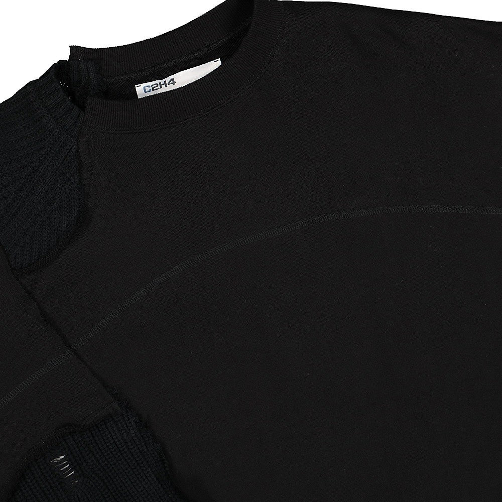 C2H4 distressed panelled crewneck Fuzzy Black Sweatshirts Close-up | Overkill