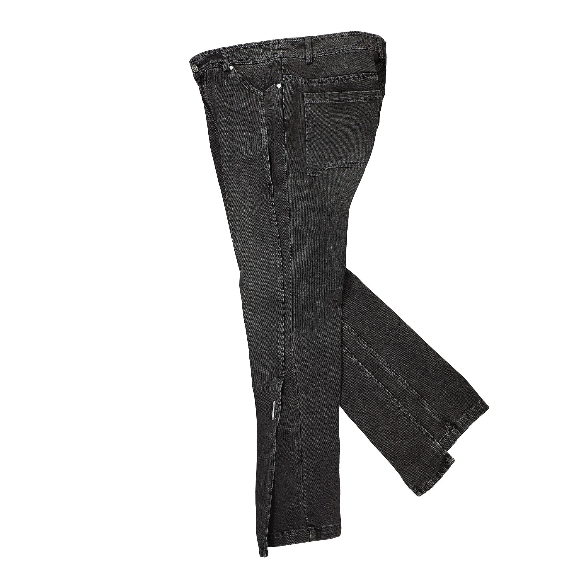 C2H4 layered flappy jeans Faded Black Jeans Close-up | Overkill