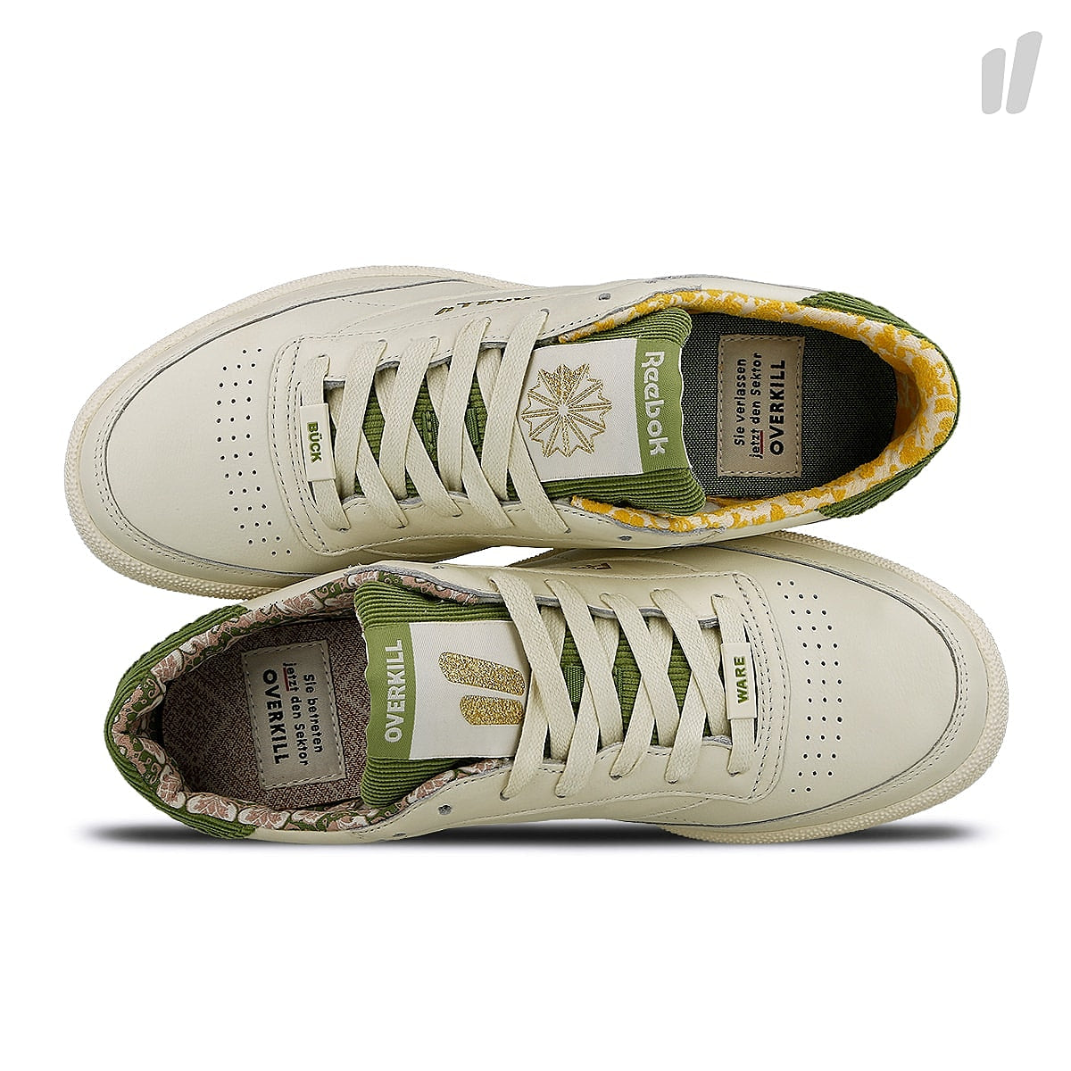 Reebok Overkill x Reebok Club C 85 Bückware Ivory-Green-Gold Sneakers | Overkill