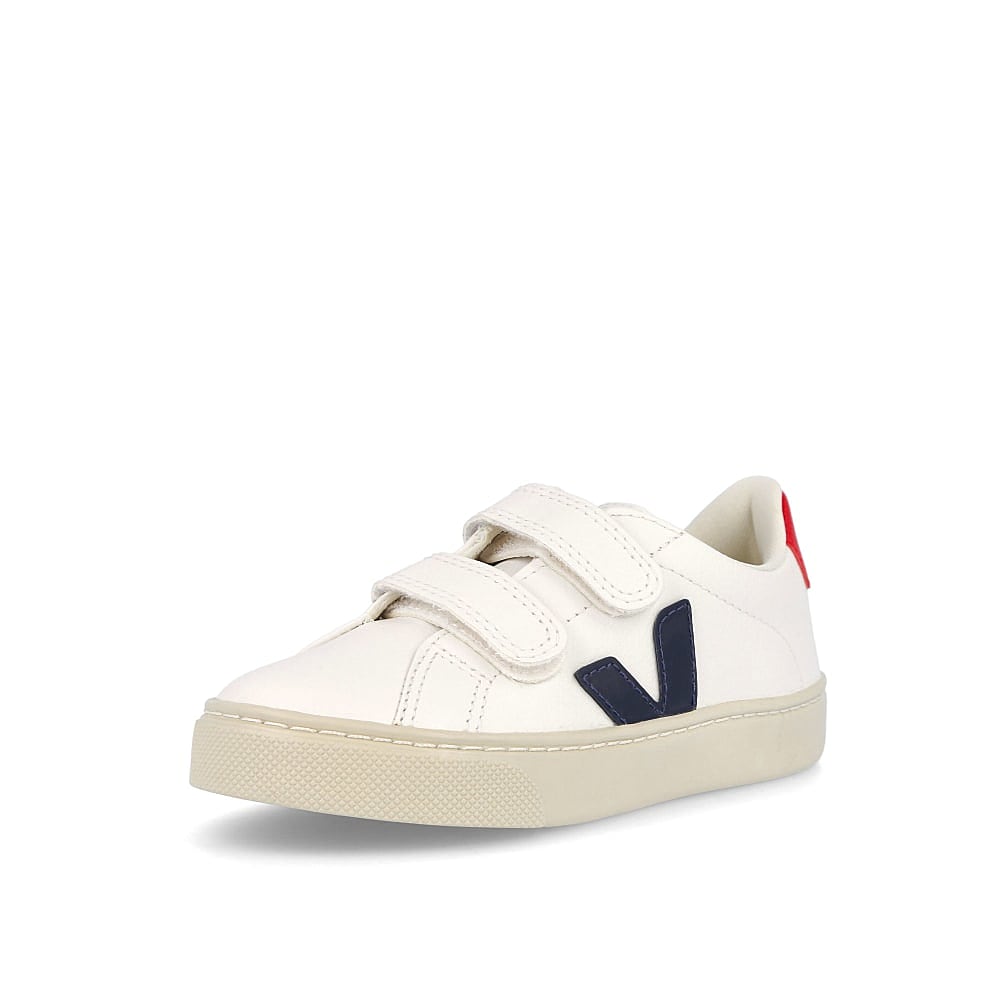 Veja small esplar velcro chromefree leather Extra White / Nautico Pekin Low Top Sneakers Close Up | Overkill