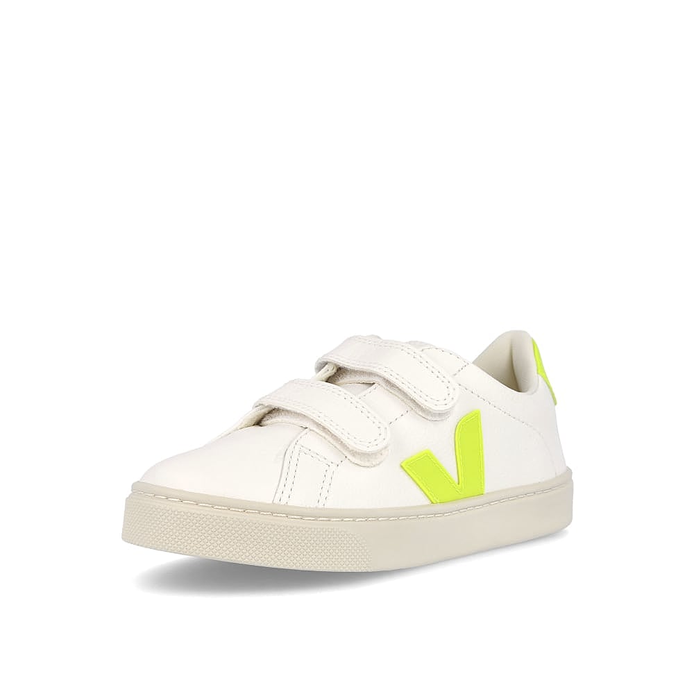 Veja small esplar velcro chromefree Extra White-Jaune Fluo Low Top Sneakers Close Up | Overkill