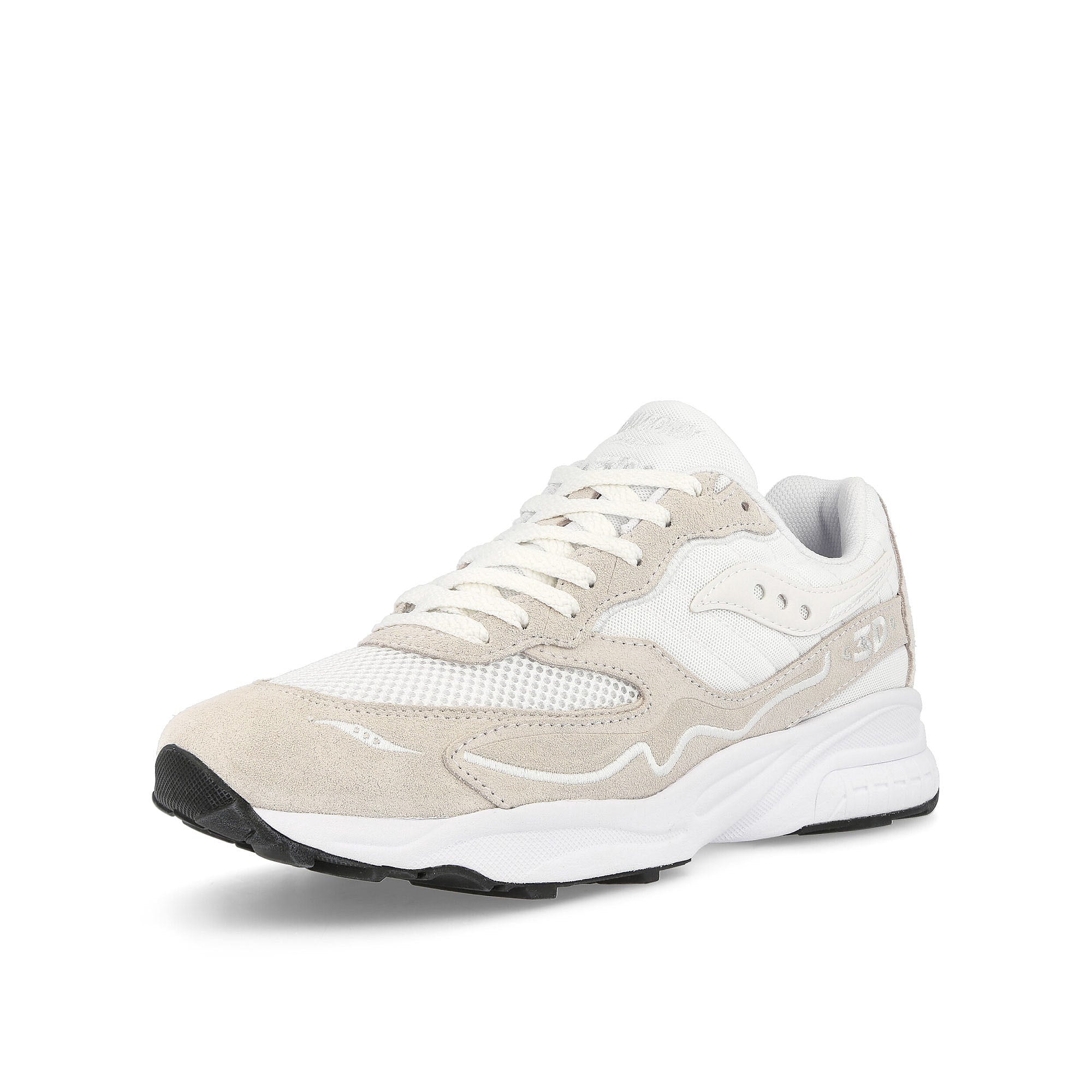Saucony 3D Grid Hurricane White Low Top Sneakers Close Up | Overkill