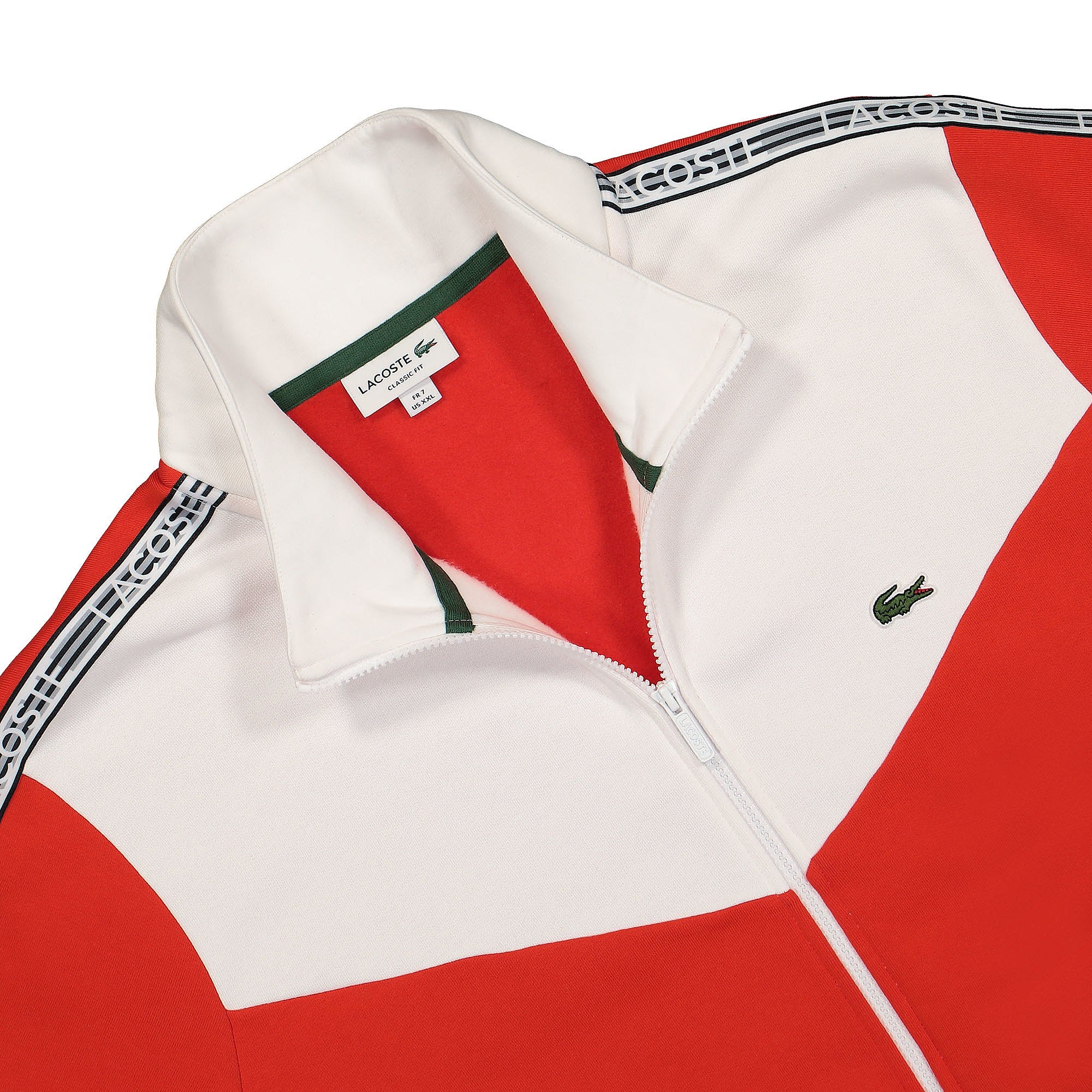 Lacoste Classic Fit Colourblock Zipped Sweatshirt Red / White Track Jackets Close-up | Overkill