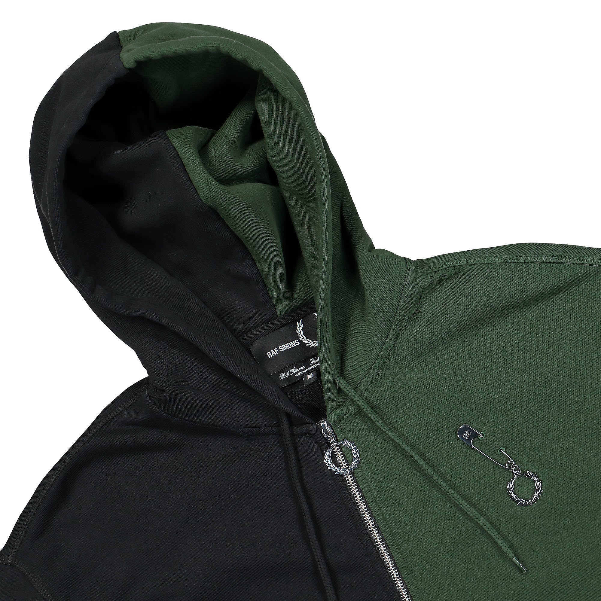 Fred Perry Raf Simons x Fred Perry Destroyed Zip Though Zip Hoodie Fir Green Hoodies Close-up | Overkill