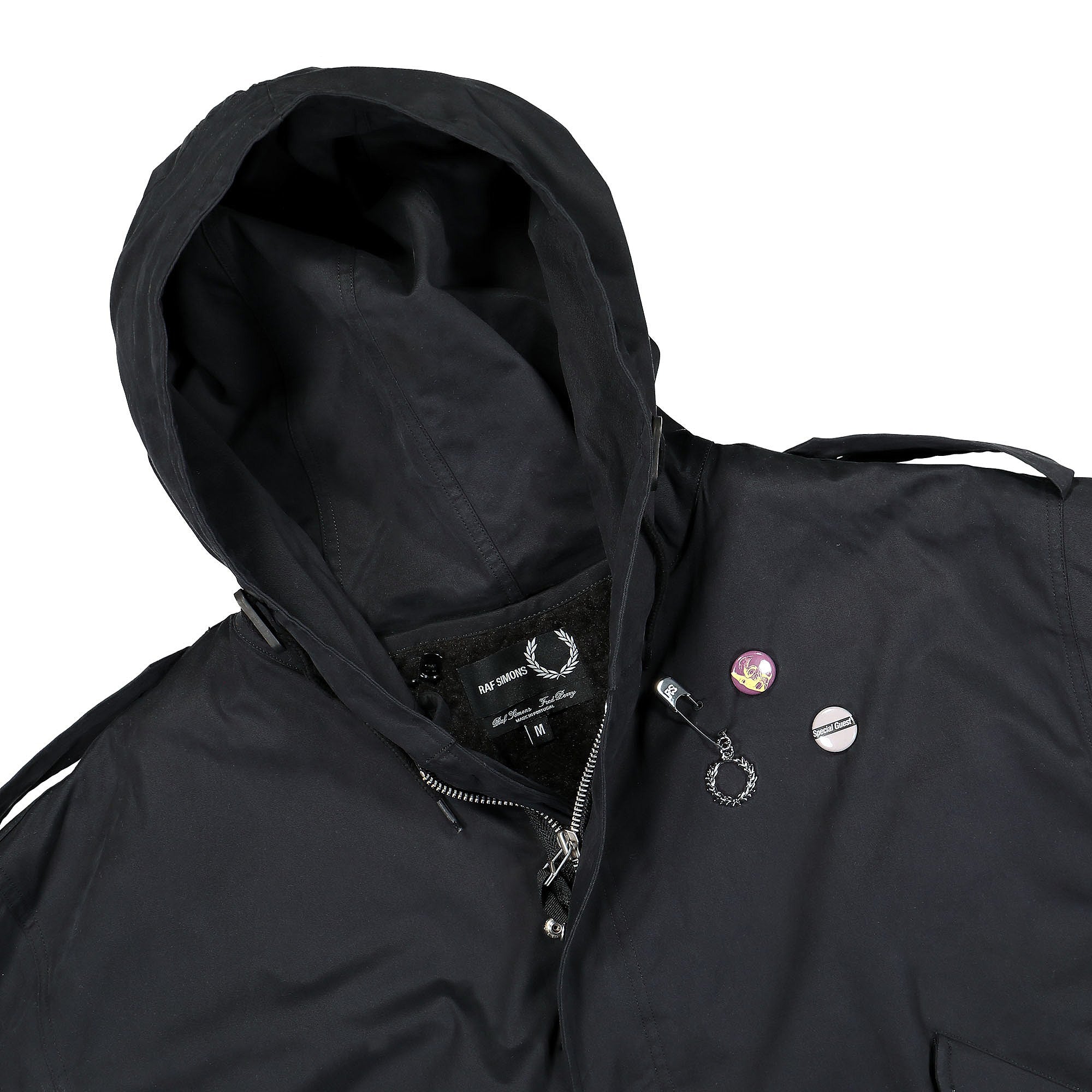 Fred Perry Raf Simons x Fred Perry Patch Detail Parka Black Parkas Close-up | Overkill