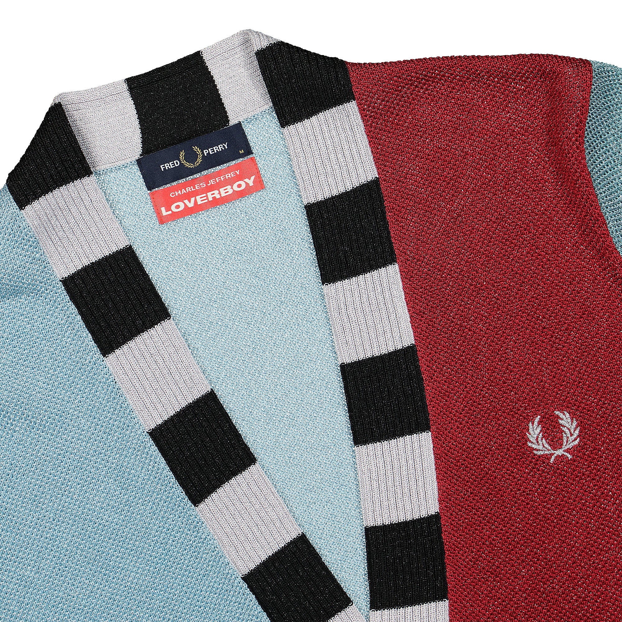 Fred Perry Charles Jeffrey LOVERBOY x Fred Perry Glitter Knitted Cardigan Frosted Blue Cardigans Close-up | Overkill