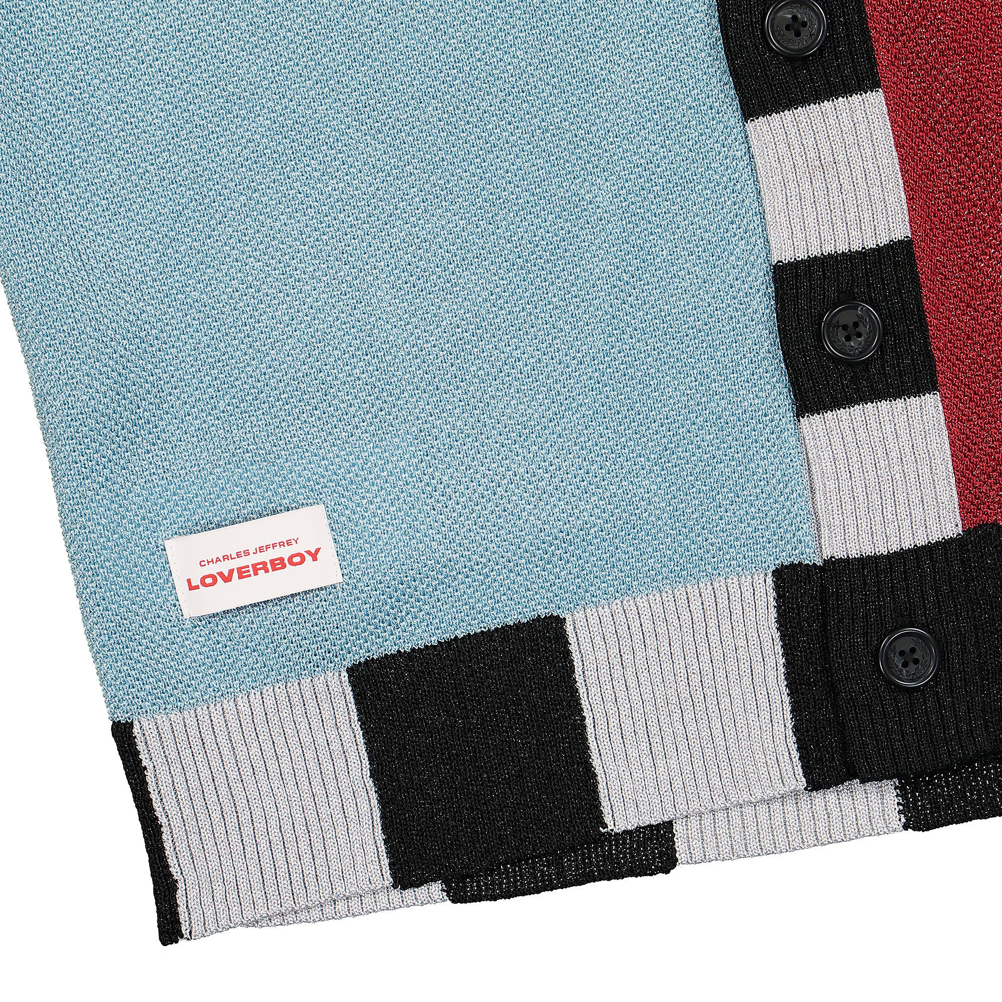 Fred Perry Charles Jeffrey LOVERBOY x Fred Perry Glitter Knitted Cardigan Frosted Blue Cardigans Detailfoto | Overkill