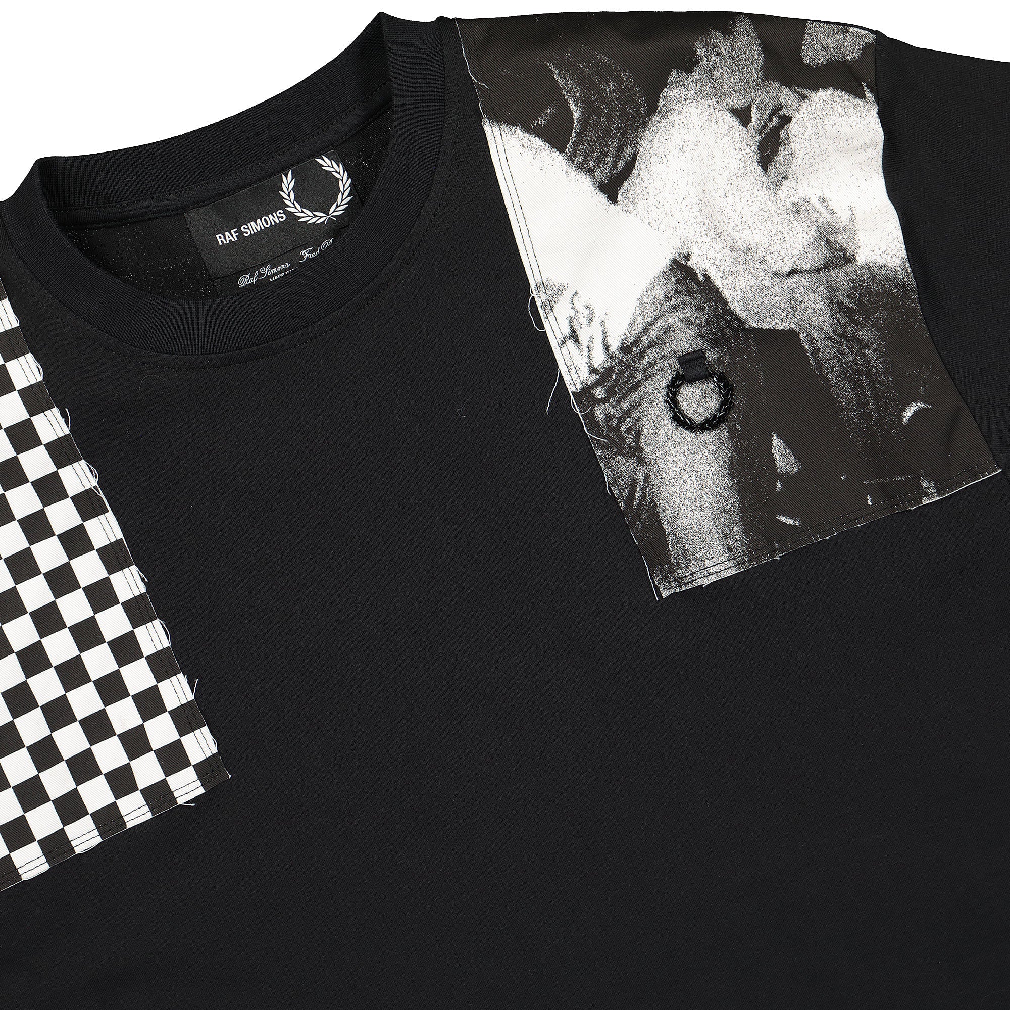 Fred Perry Raf Simons x Fred Perry Oversized Printed Patch T-Shirt Black T-Shirts Close-up | Overkill