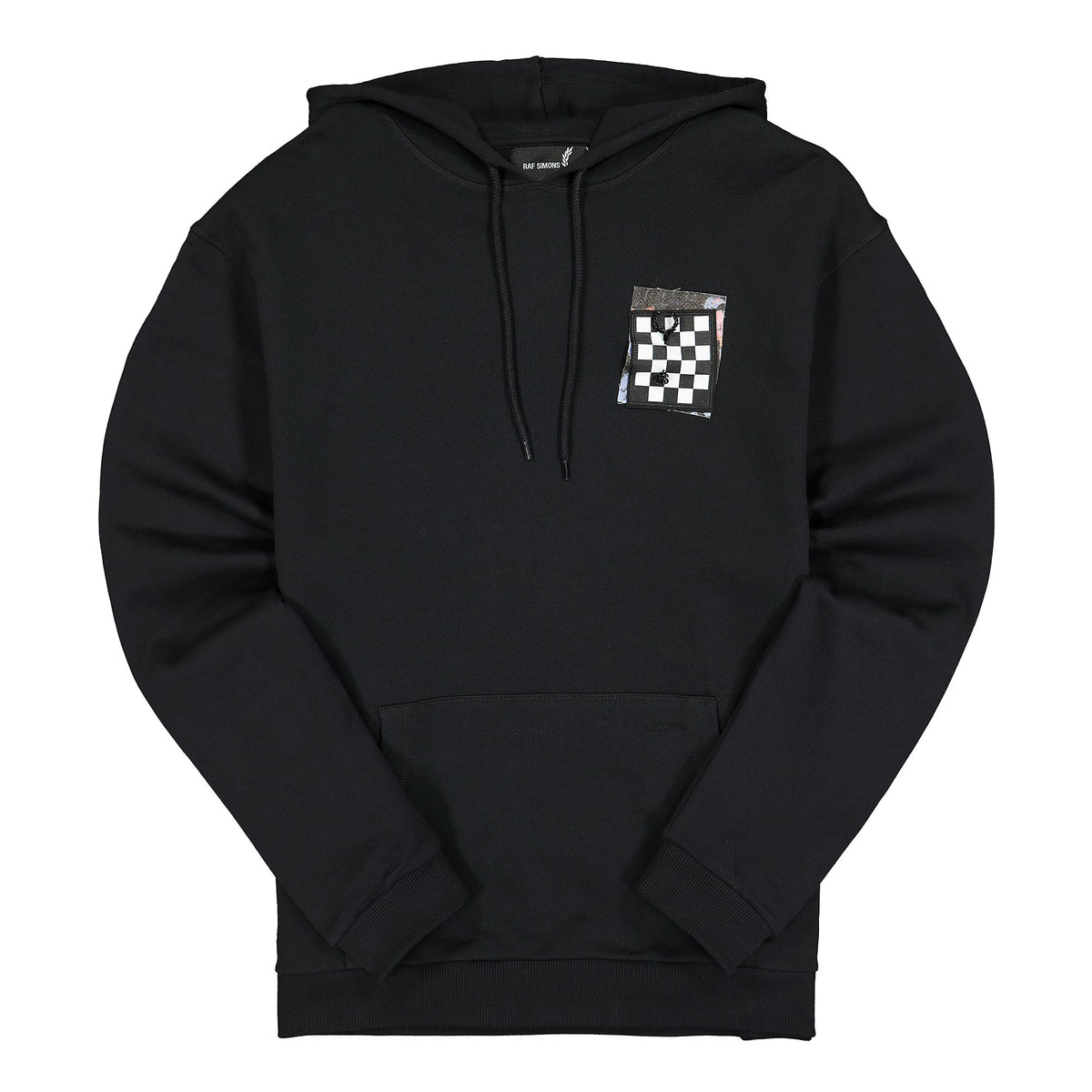 Fred Perry Raf Simons x Fred Perry Pin Detail Printed Patch Hoody Black Hoodies SM1862 | Overkill