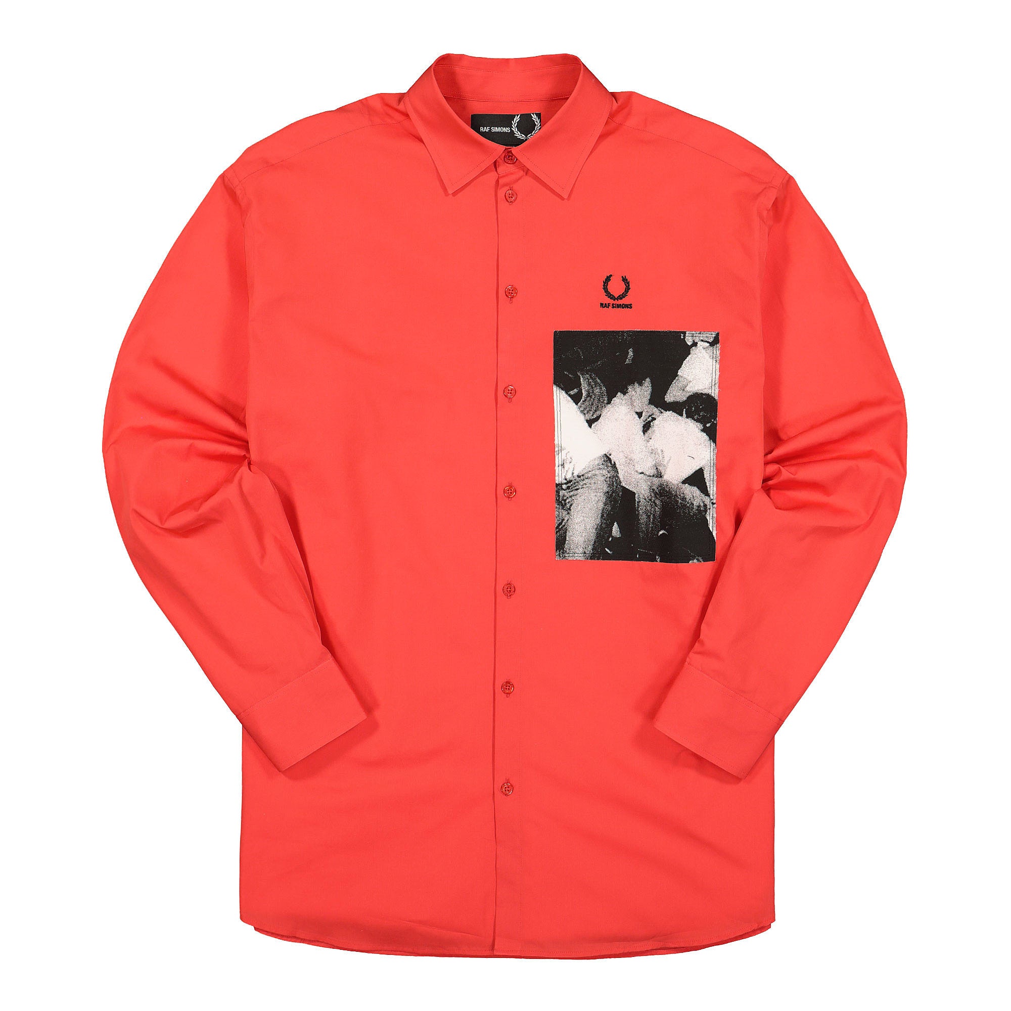 Fred Perry Raf Simons x Fred Perry Oversized Patched LS Shirt Lipstick Red Shirts SM1865 | Overkill