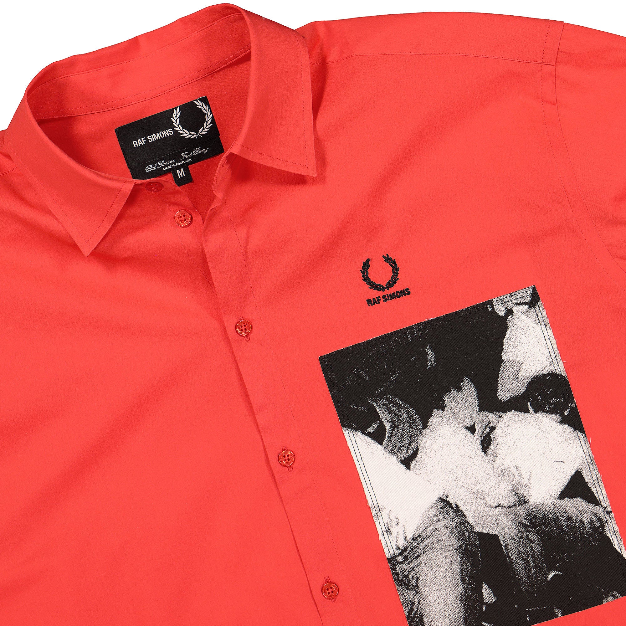 Fred Perry Raf Simons x Fred Perry Oversized Patched LS Shirt Lipstick Red Shirts Close-up | Overkill