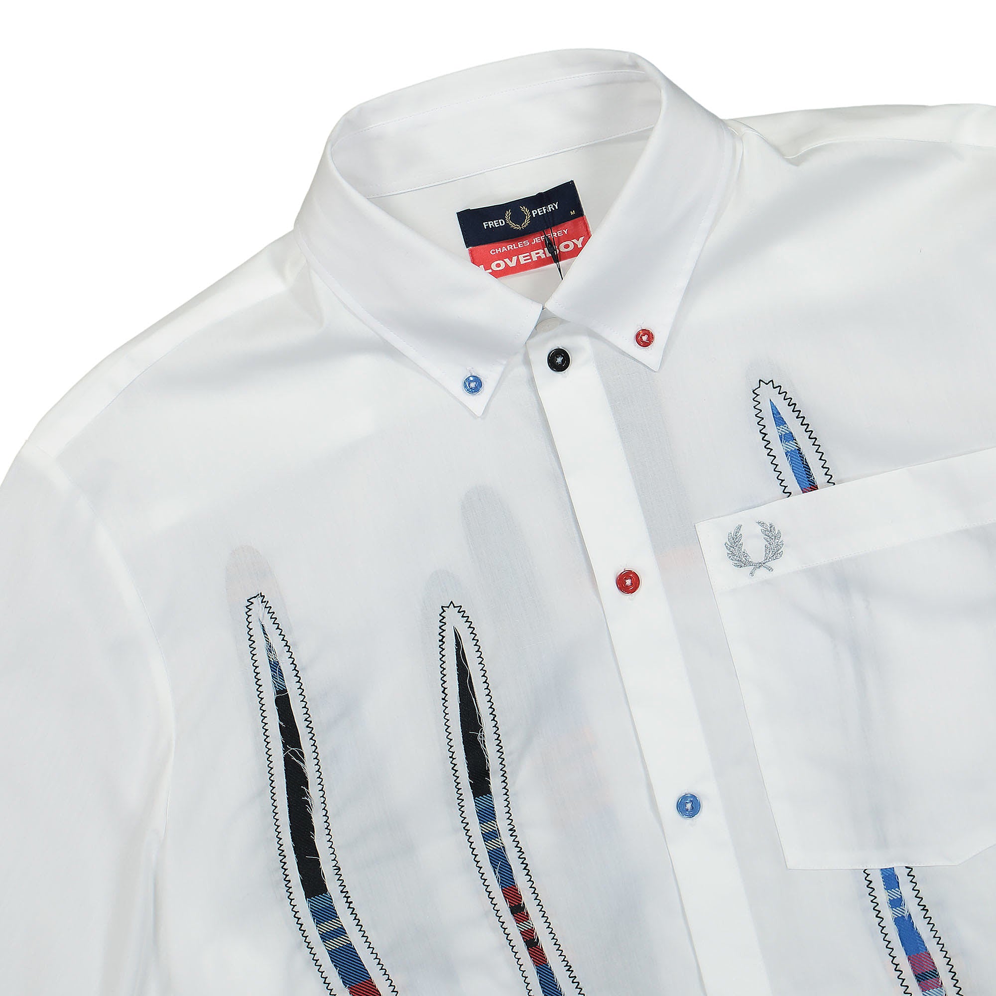 Fred Perry Charles Jeffrey LOVERBOY x Fred Perry Oversized Tartan Patch Shirt White Shirts Close-up | Overkill