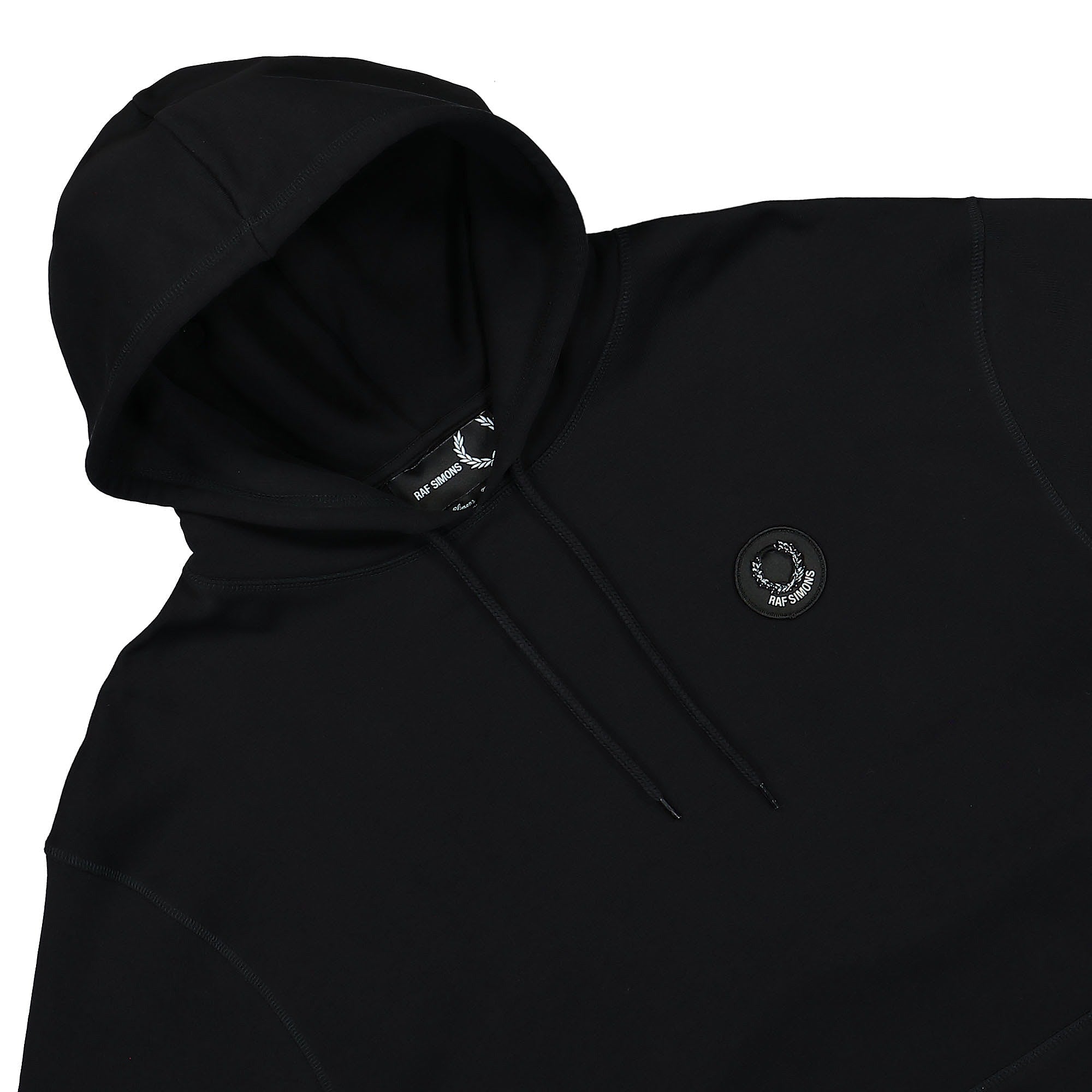 Raf Simons x Fred Perry Patched Overhead Hoodie Black Close-up | Overkill