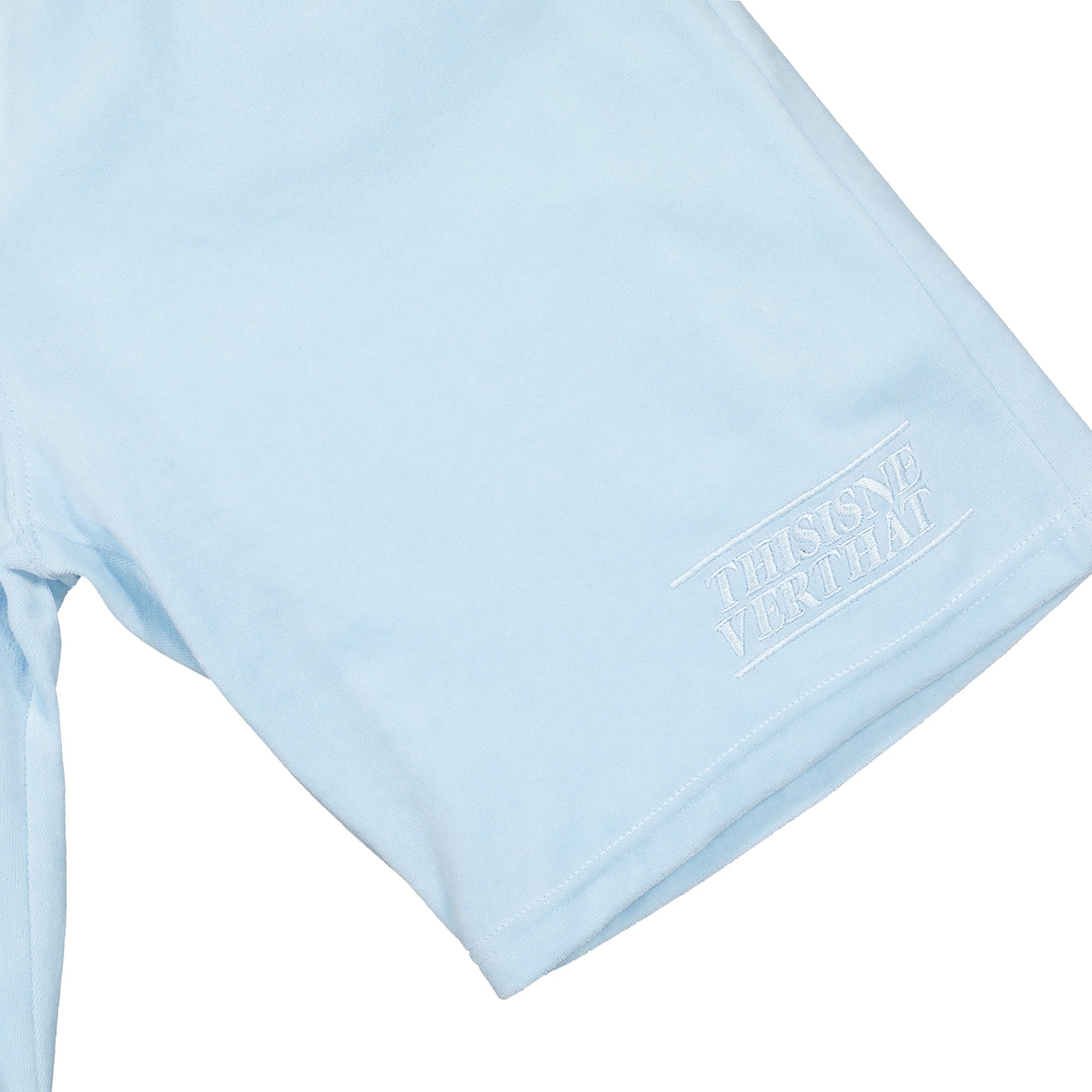 thisisneverthat Velour Short Sky Blue Shorts Close-up | Overkill