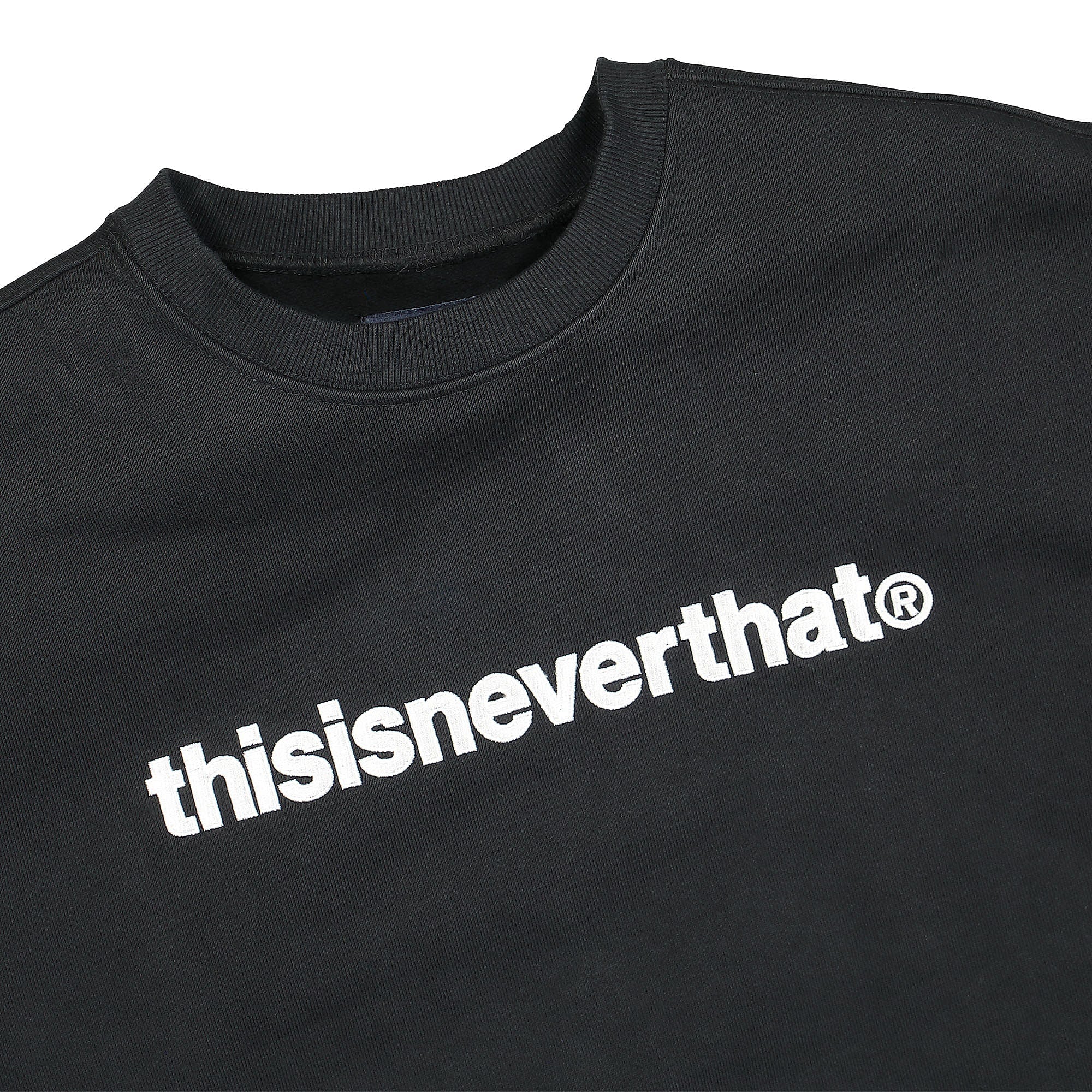 thisisneverthat T-Logo Crewneck Black Sweatshirts Close-up | Overkill