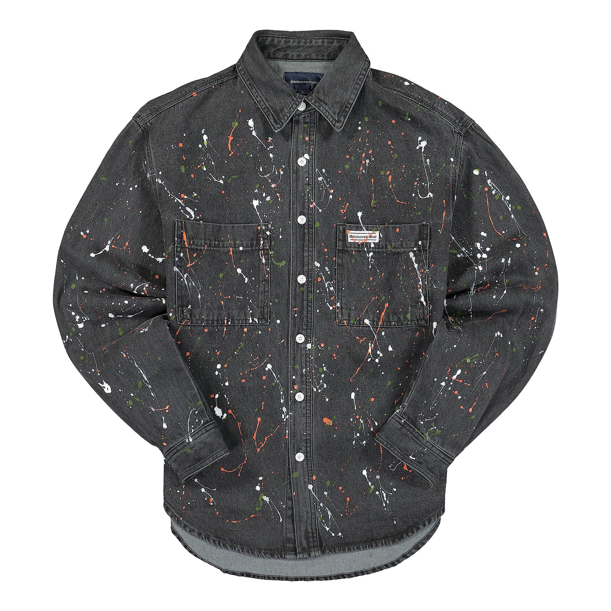 thisisneverthat Paint Splatter Denim Shirt Grey Shirts TN213DSHTL08 | Overkill
