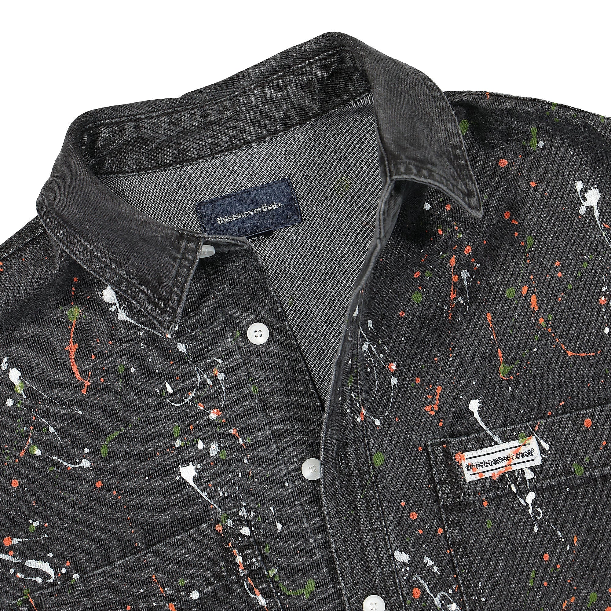 thisisneverthat Paint Splatter Denim Shirt Grey Shirts Close-up | Overkill