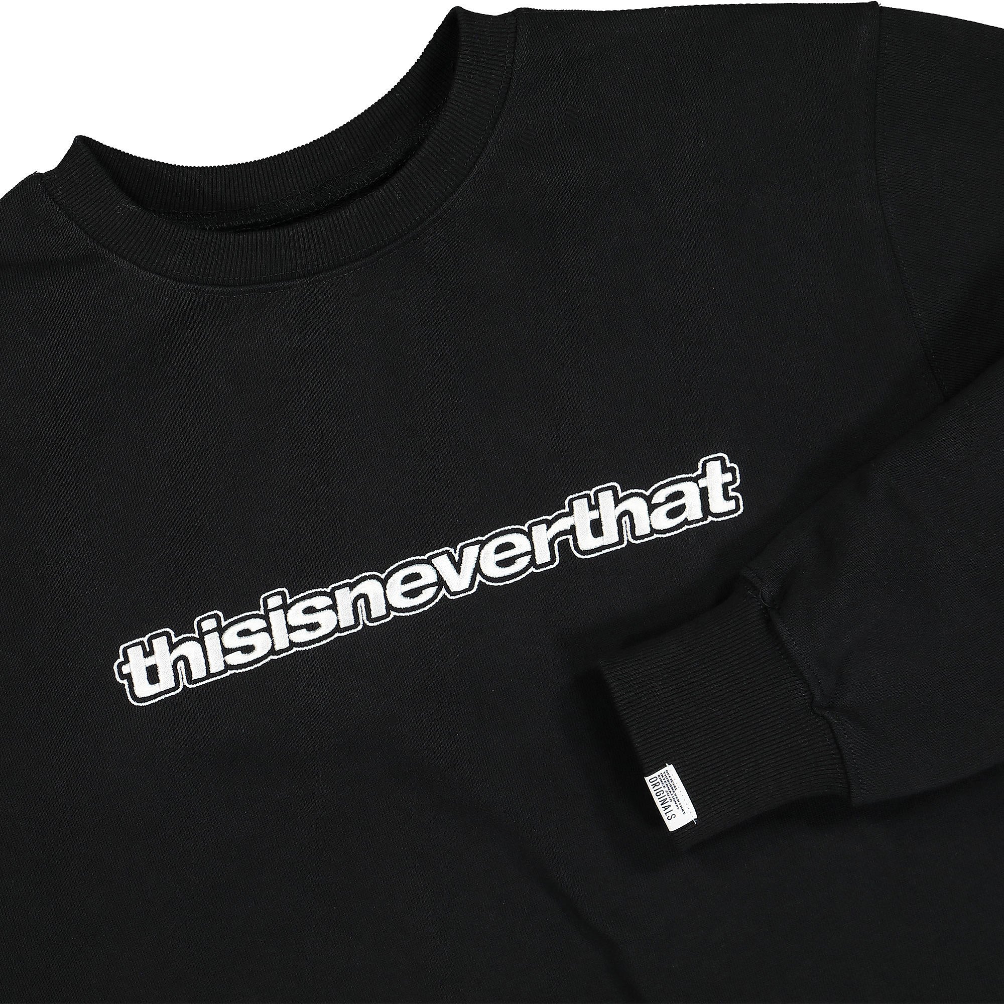 thisisneverthat ESP-Logo Crewneck Black Sweatshirts Close-up | Overkill
