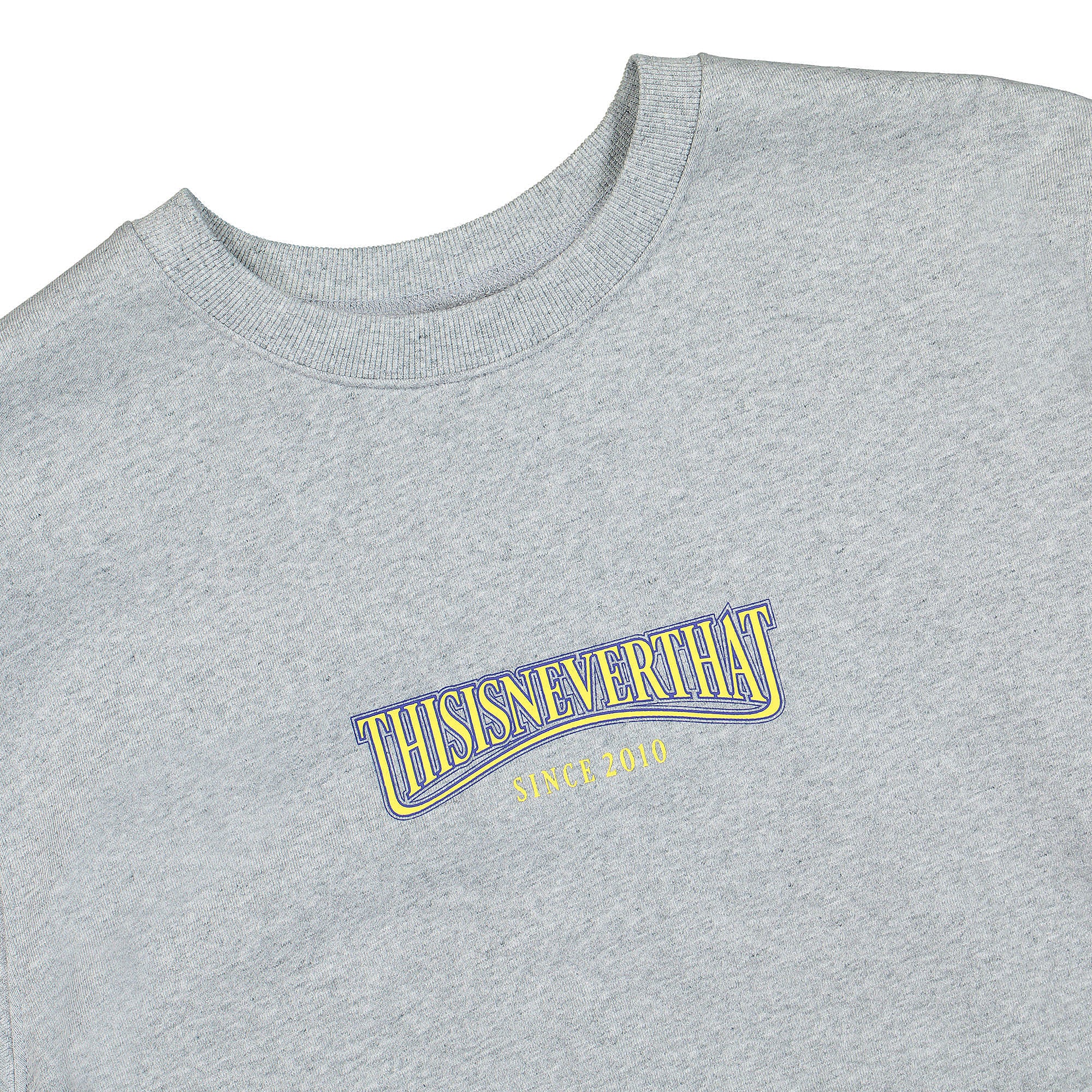 thisisneverthat Low Arch Crewneck Heather Grey Sweatshirts Close-up | Overkill