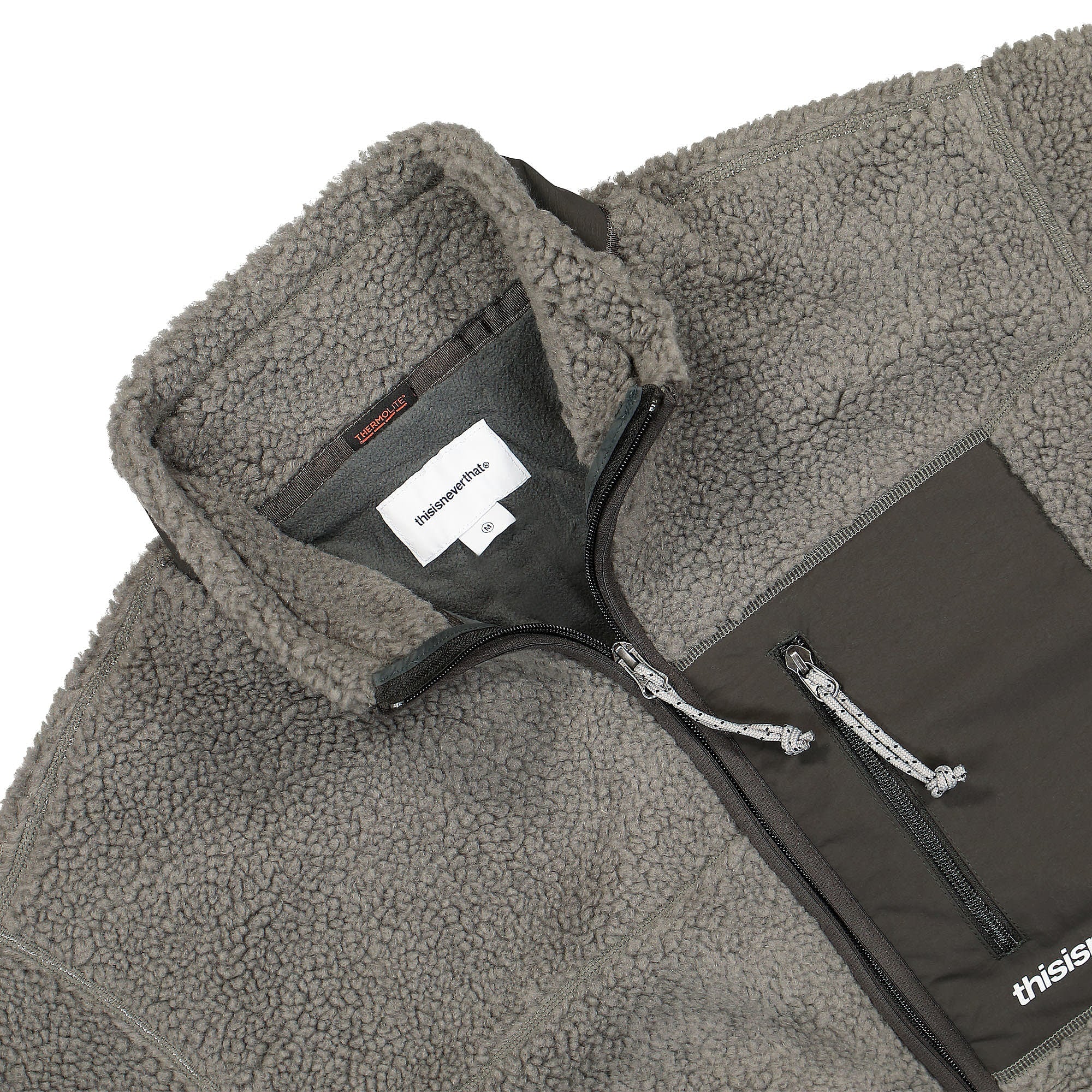 thisisneverthat SP Sherpa Fleece Jacket Charcoal Fleece Jackets Close-up | Overkill