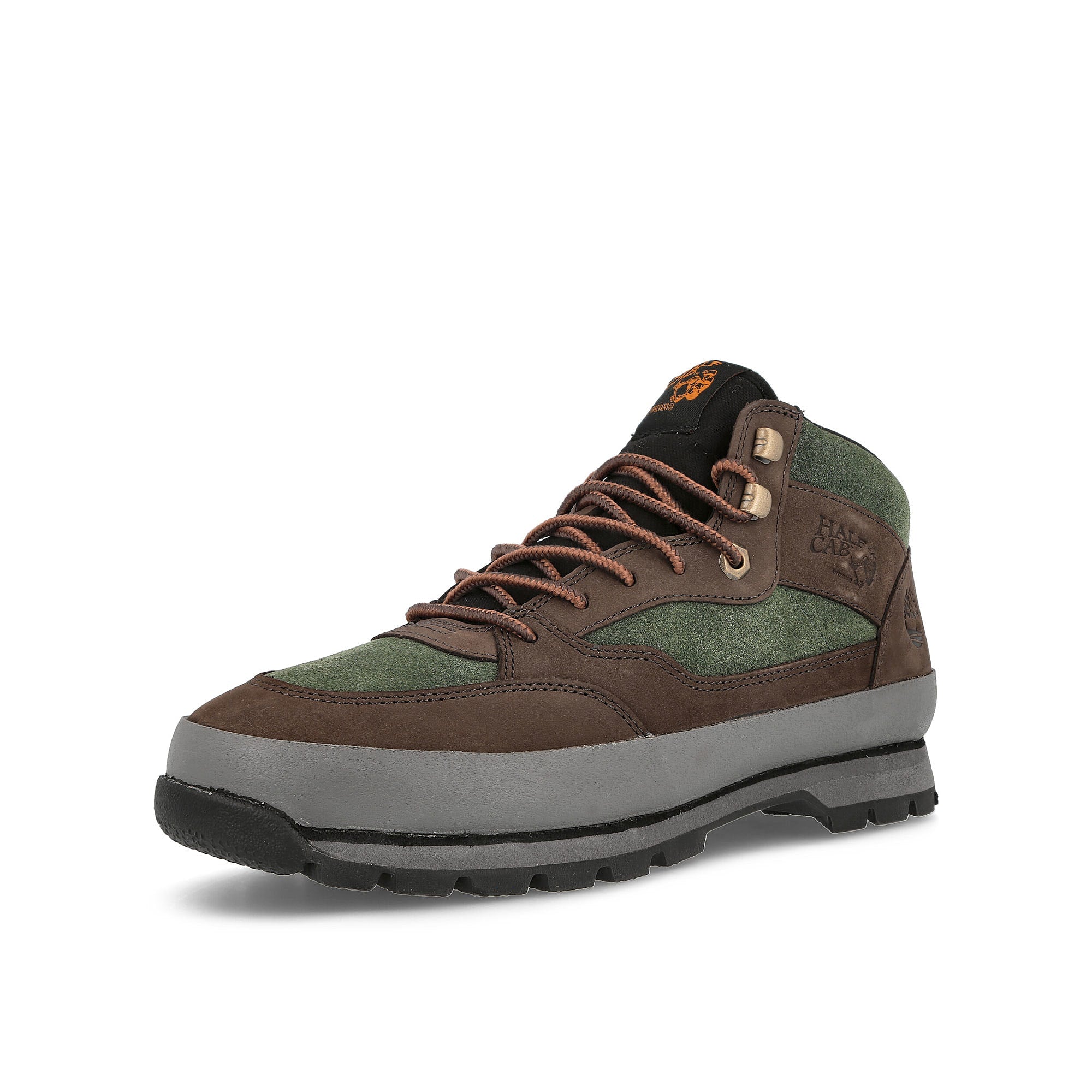 Vans Half Cab Hiker Green Brown Mid Top Sneakers Close Up | Overkill