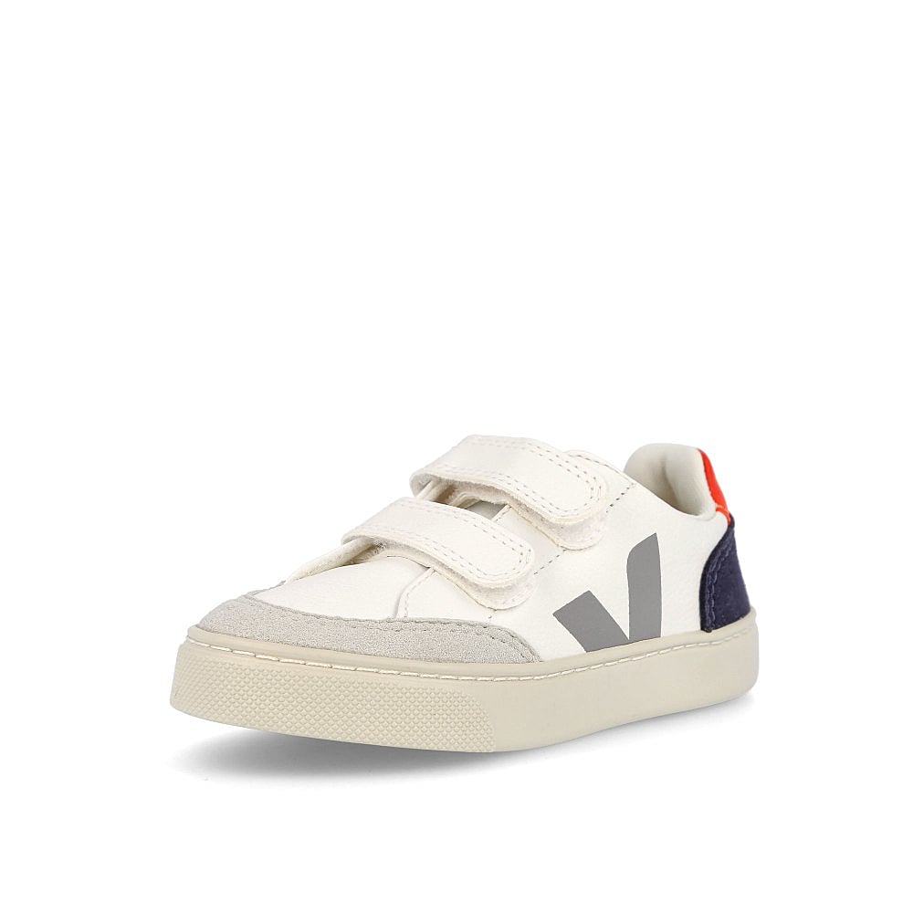 Veja small v-12 velcro chromefree leather Extra White-Multico Nautico Low Top Sneakers Close Up | Overkill