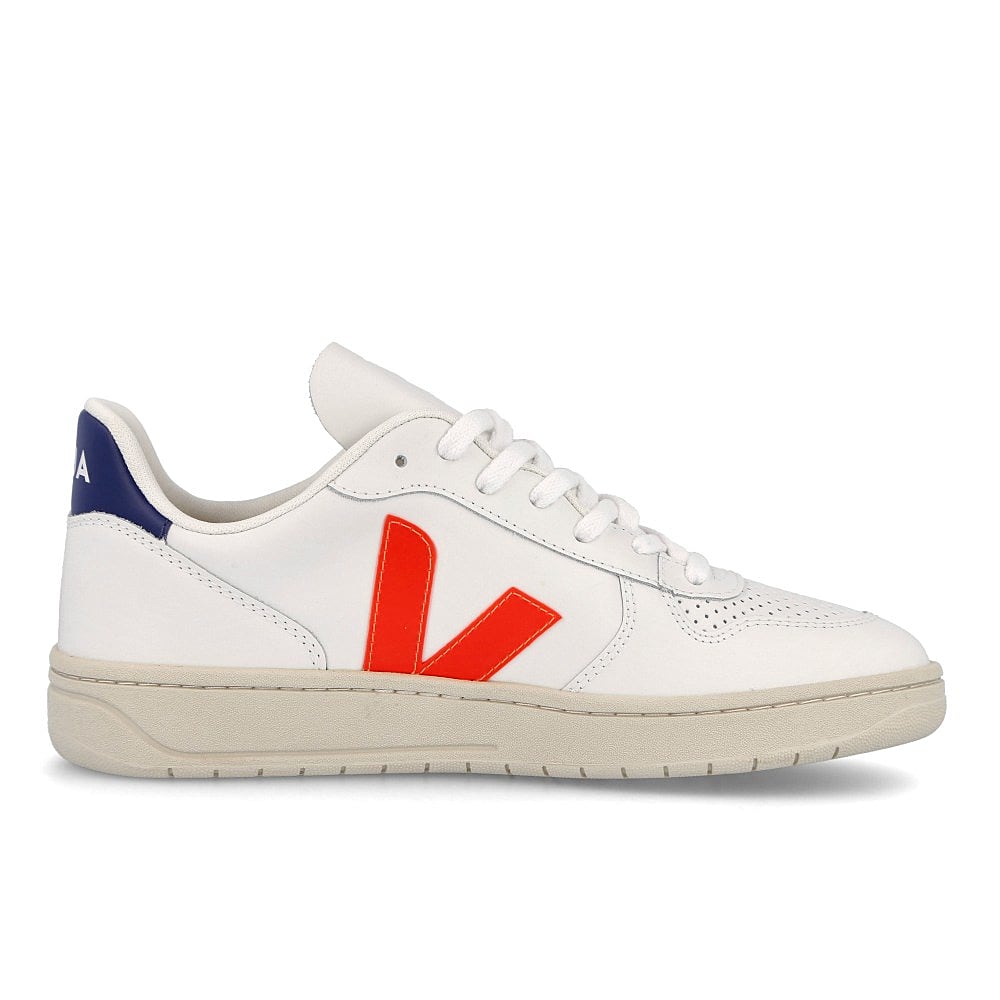 Veja v-10 leather Extra White / Orange Fluo Cobalt Material | Overkill