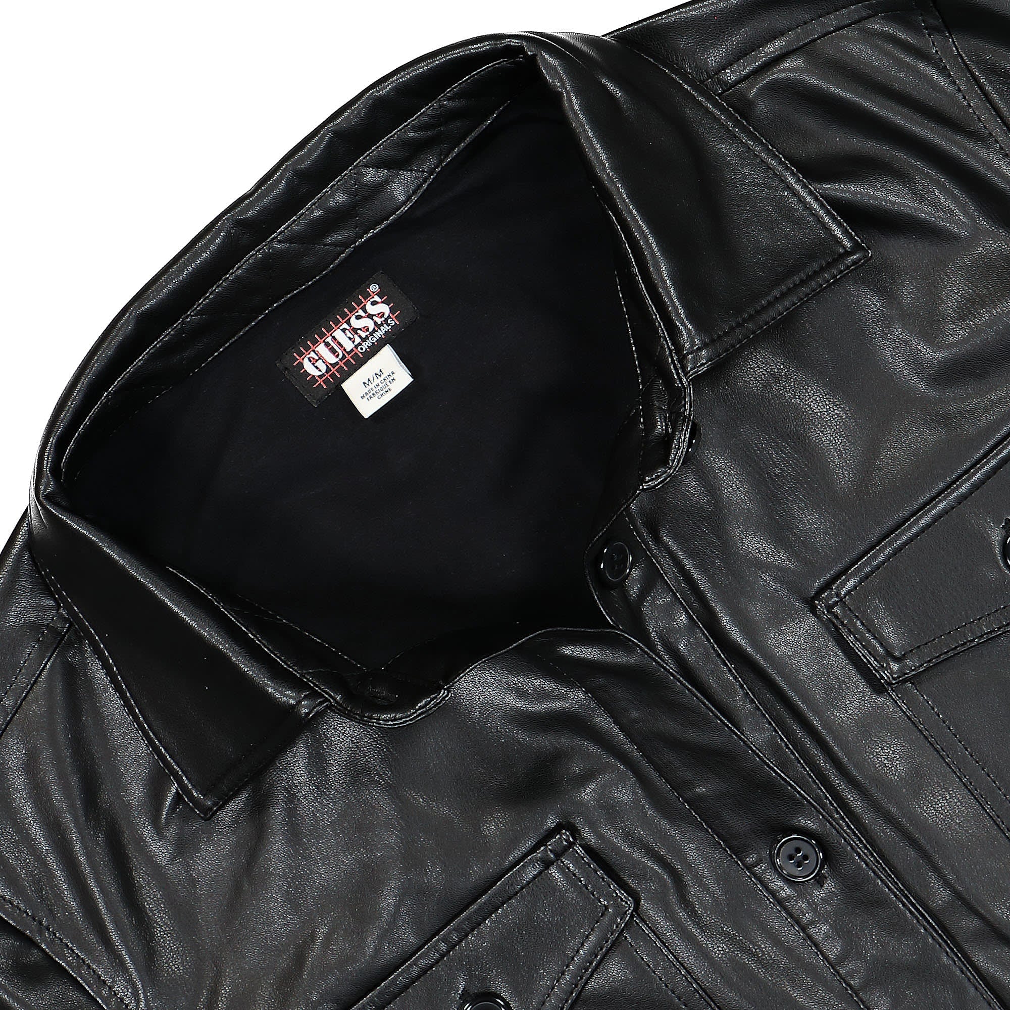 GUESS Originals Wmns Go Nicole PU Leather Shirt Jet Black Shirts Close-up | Overkill