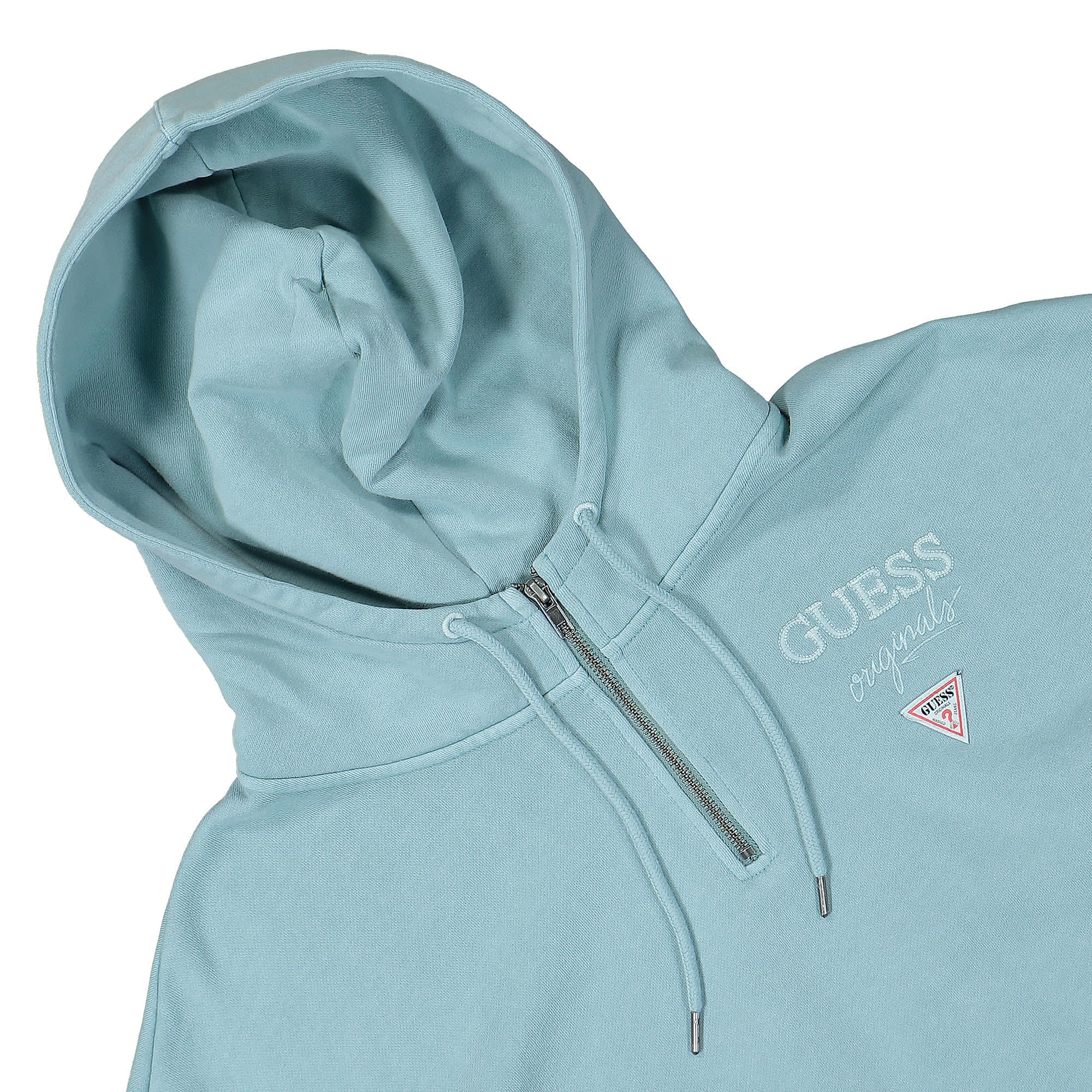 GUESS Originals Wmns Go Olivia Classic Logo Hoodie Soft Teal Hoodies Close-up | Overkill