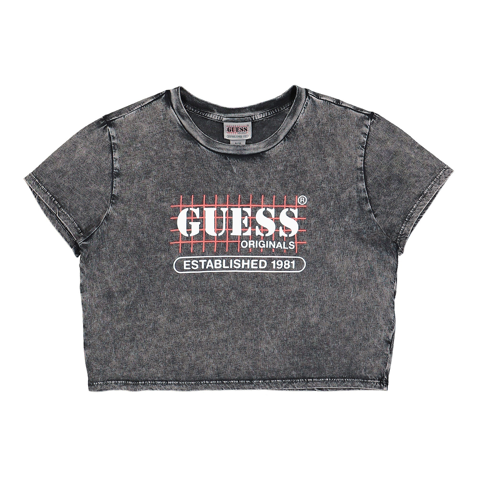 GUESS Originals Wmns Go Raelyn Grid Crop Baby Tee Jet Black Multi T-Shirts W2YI21K9RM1-JTMU | Overkill