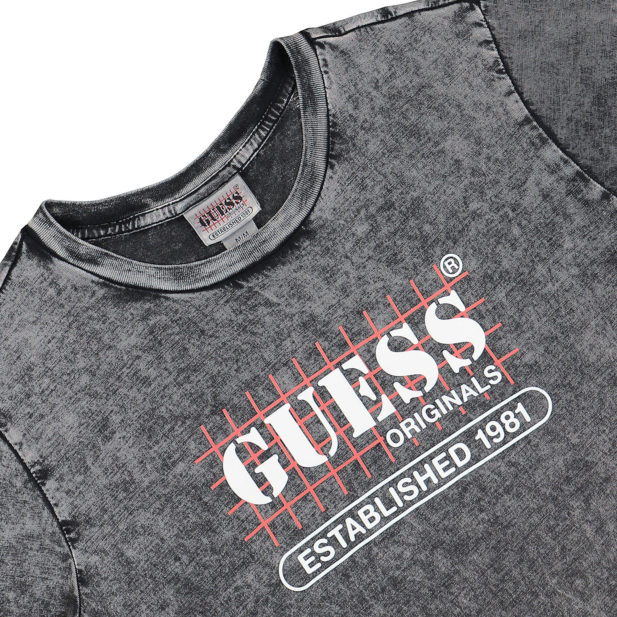GUESS Originals Wmns Go Raelyn Grid Crop Baby Tee Jet Black Multi T-Shirts Close-up | Overkill