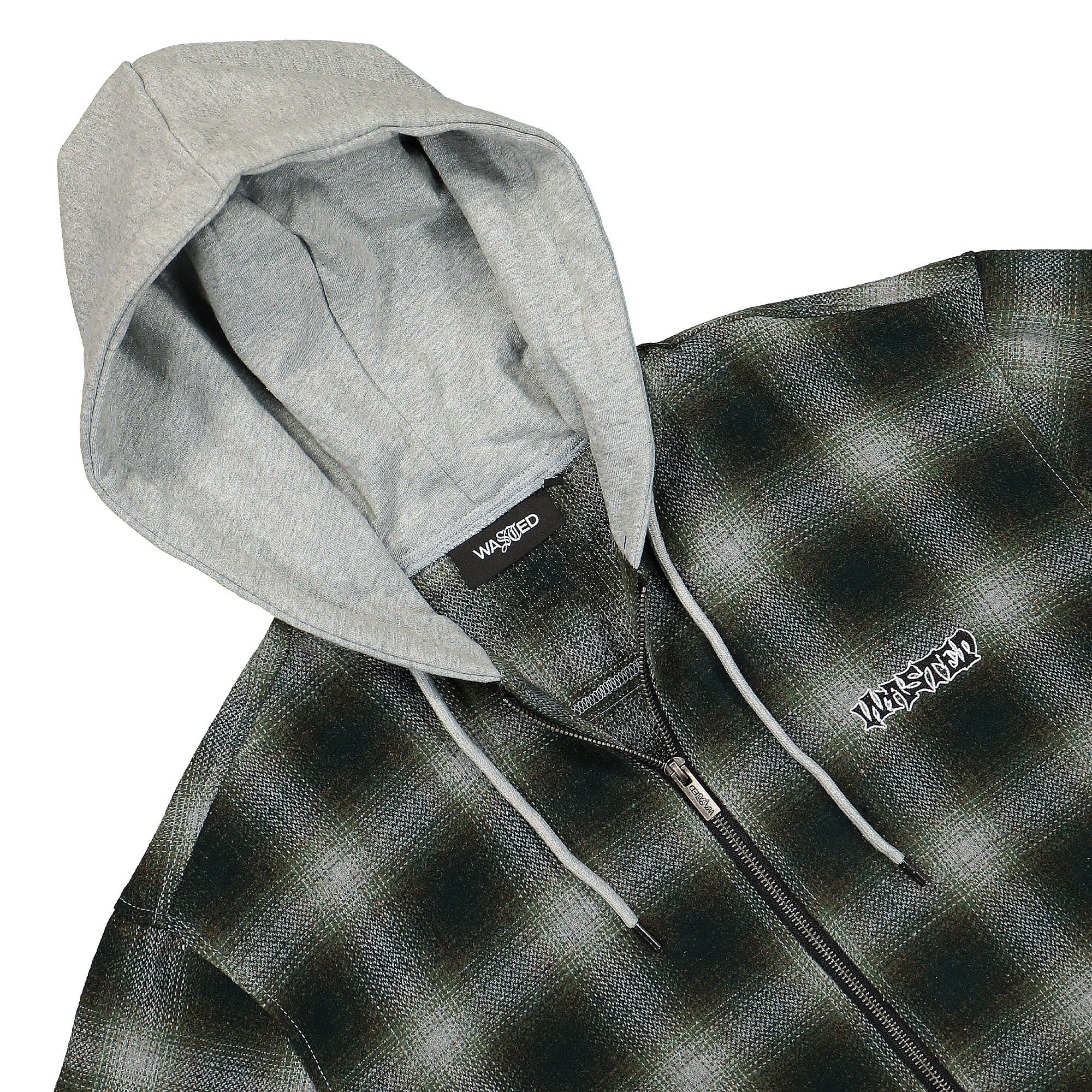 Wasted Paris Shadow Plaid Method Shirt Pine Green / Grey Hoodies Close-up | Overkill