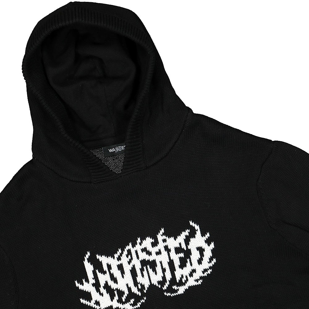 Wasted Paris Nebula Knit Hoodie Black Hoodies Close-up | Overkill