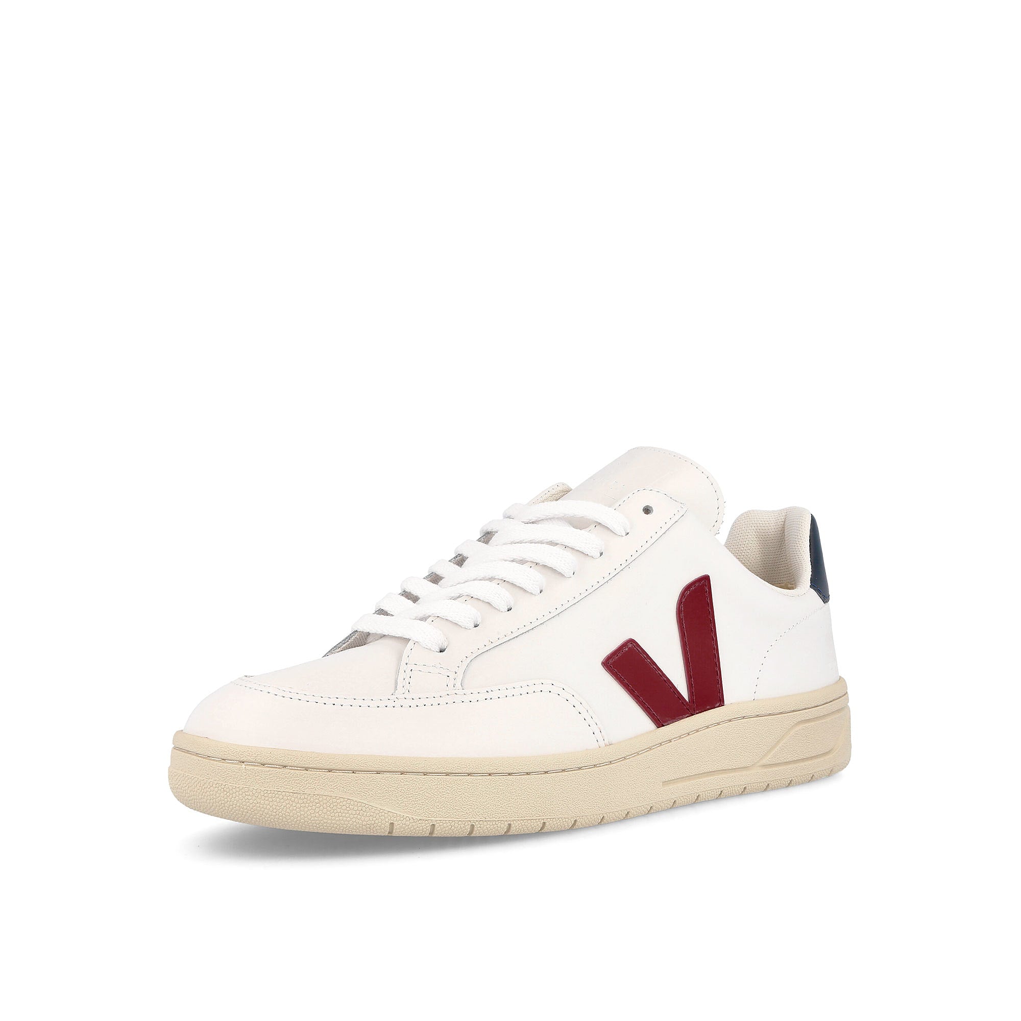 Veja wmns v-12 leather Extra White-Marsala Nautico Low Top Sneakers Close Up | Overkill