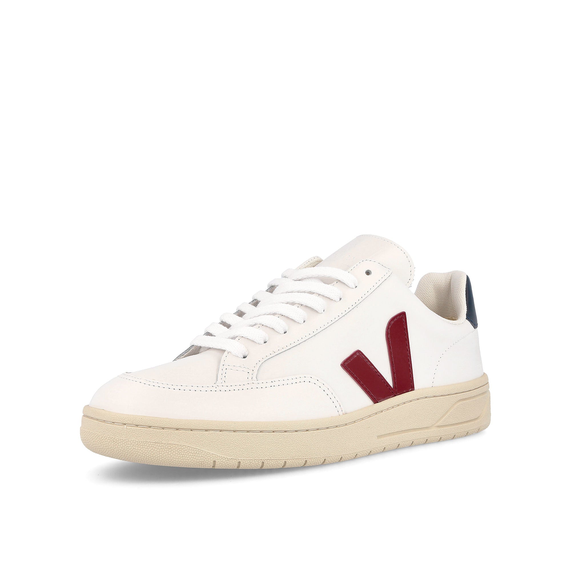 Veja v-12 leather Extra White-Marsala Nautico Low Top Sneakers Close Up | Overkill
