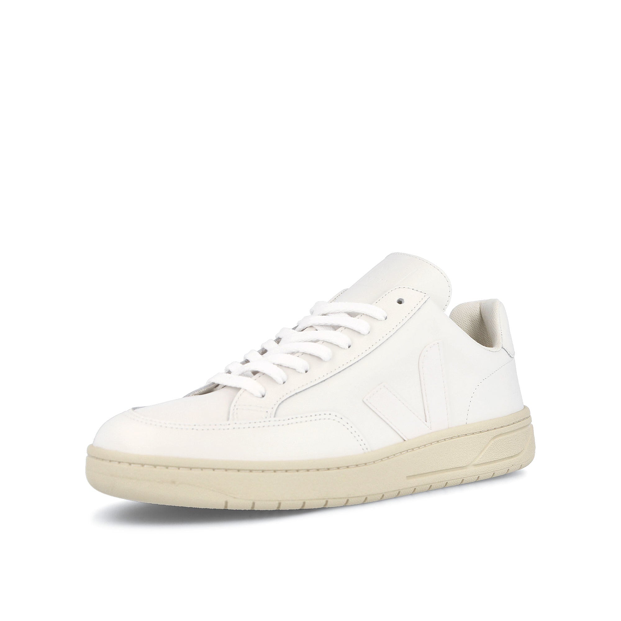 Veja v-12 leather Extra White Low Top Sneakers Close Up | Overkill