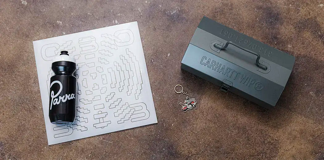  A shelf isurrounded by various accessories for men.