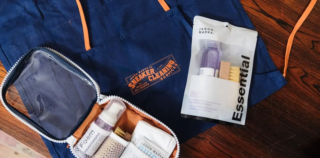 Travel bag with shoe cleasning products by Jason Markk.