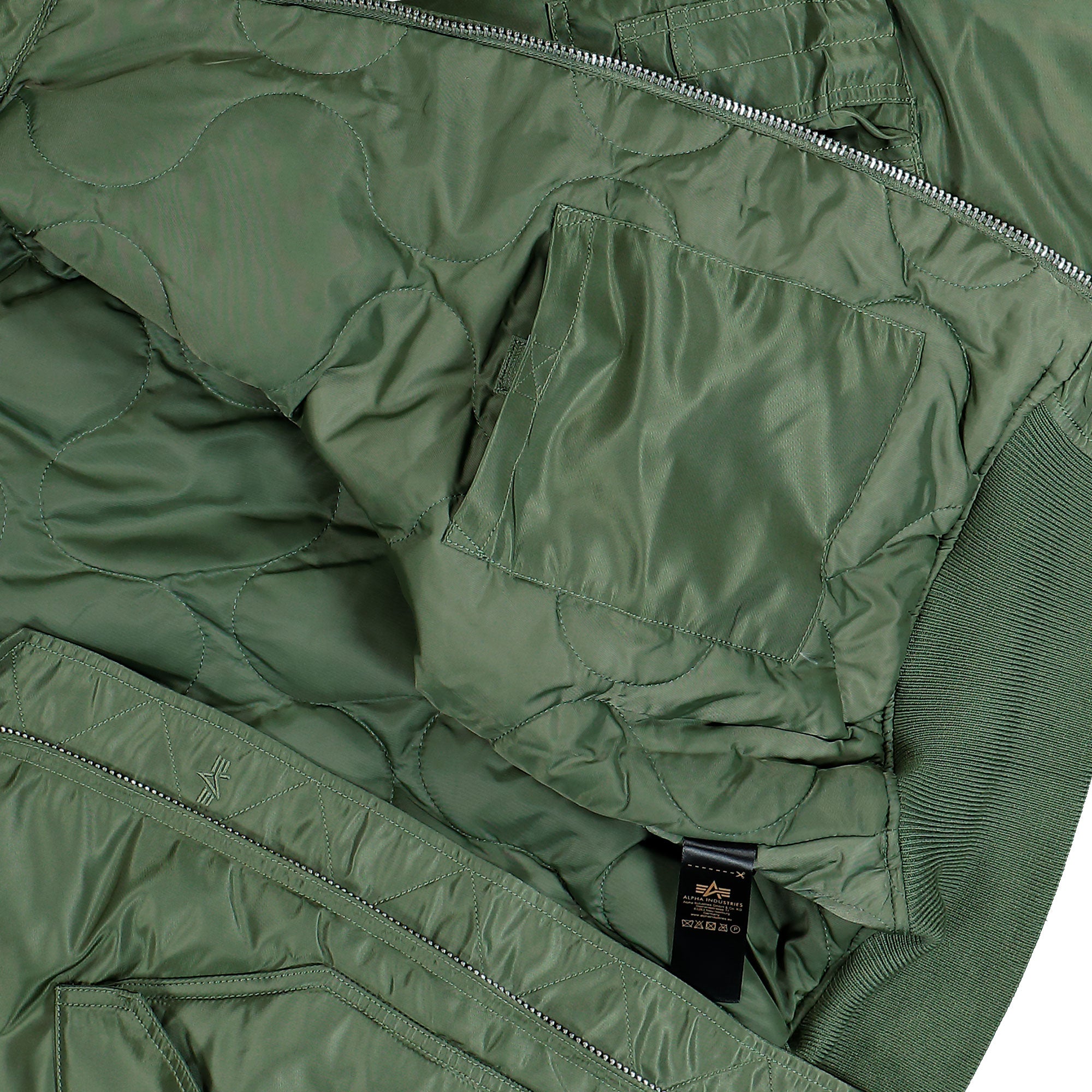 Alpha Industries CWU-45 Heritage Bomber Jacket Sage-Green Bomber & Varsity Jackets 100102-01 Detail View 3 | Overkill
