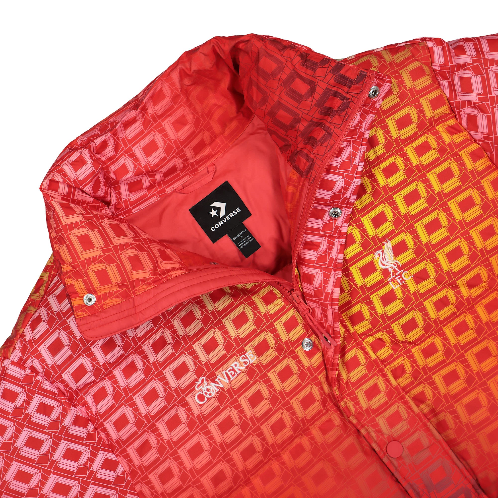 Converse Liverpool FC x Converse Super Puffer Tomato Puffer Jackets Close-up | Overkill