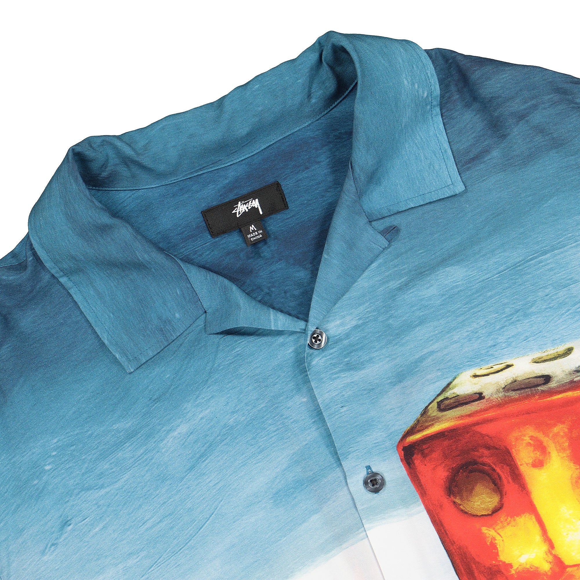 Stussy Dice Painting Shirt Blue T-Shirts Close-up | Overkill