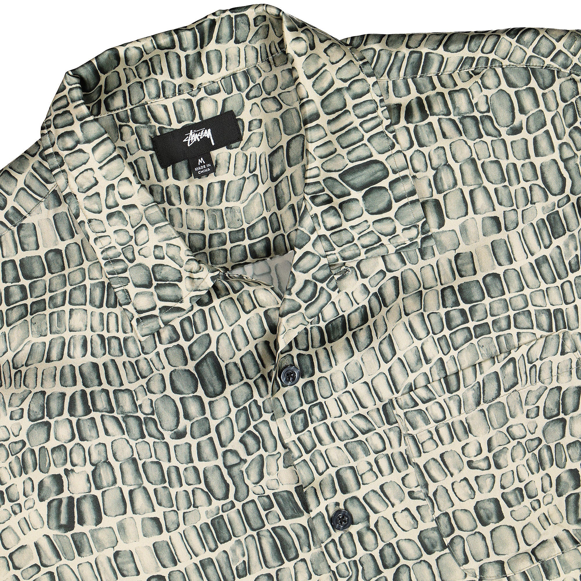 Stussy Croc Pattern Silk Shirt Tan Shirts Close-up | Overkill