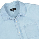 Stussy Flower Embroidered Denim Longsleeve Shirt Light Blue Shirts Close-up | Overkill