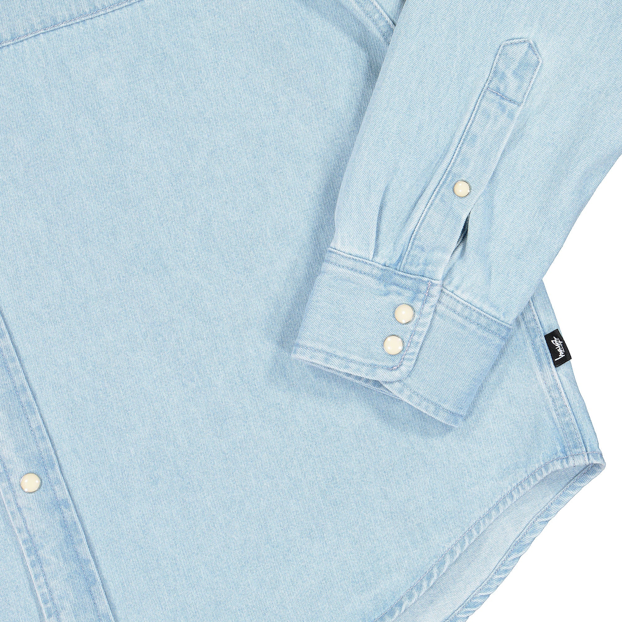 Stussy Flower Embroidered Denim Longsleeve Shirt Light Blue Shirts Detailfoto | Overkill