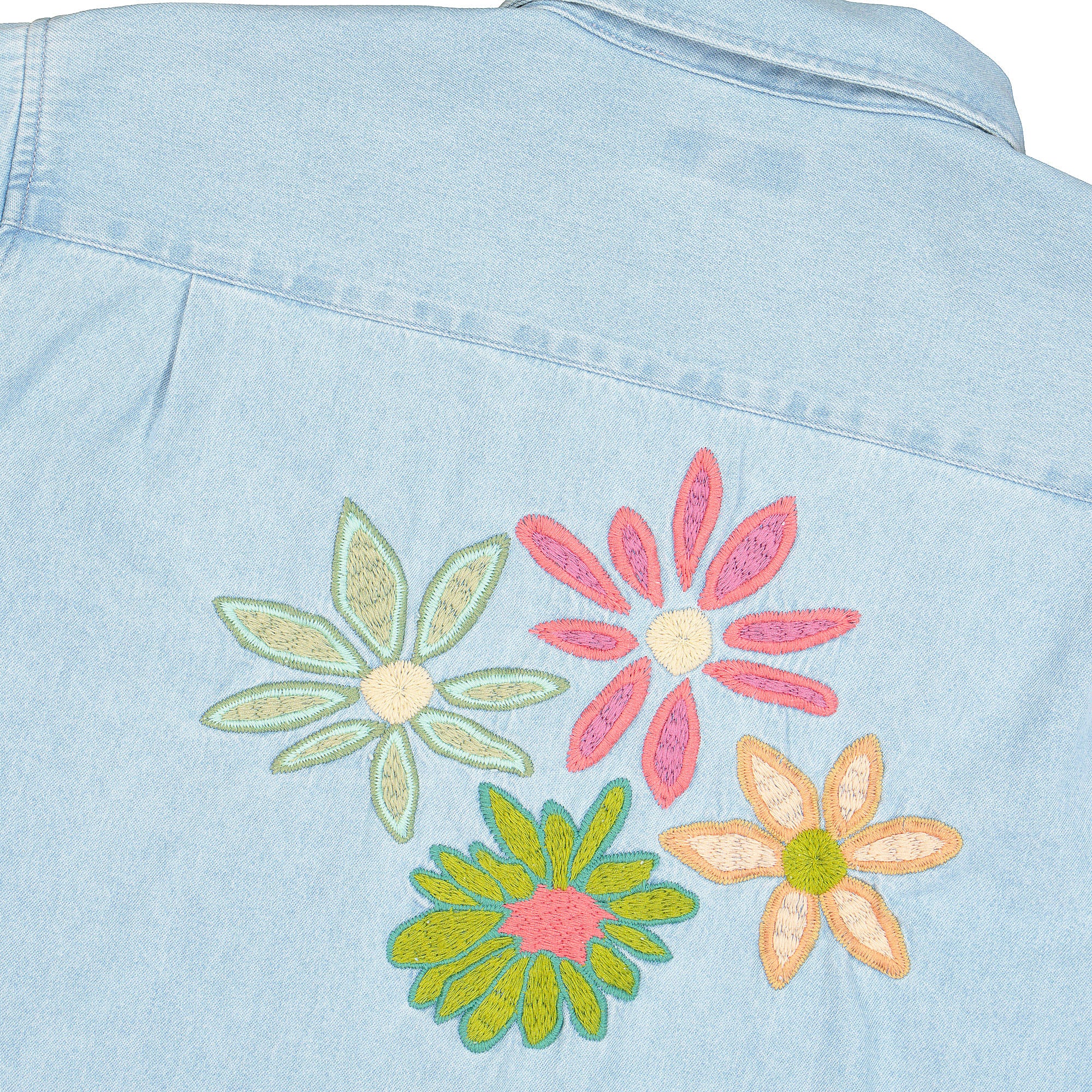 Stussy Flower Embroidered Denim Longsleeve Shirt Light Blue Shirts Detail view 1 | Overkill
