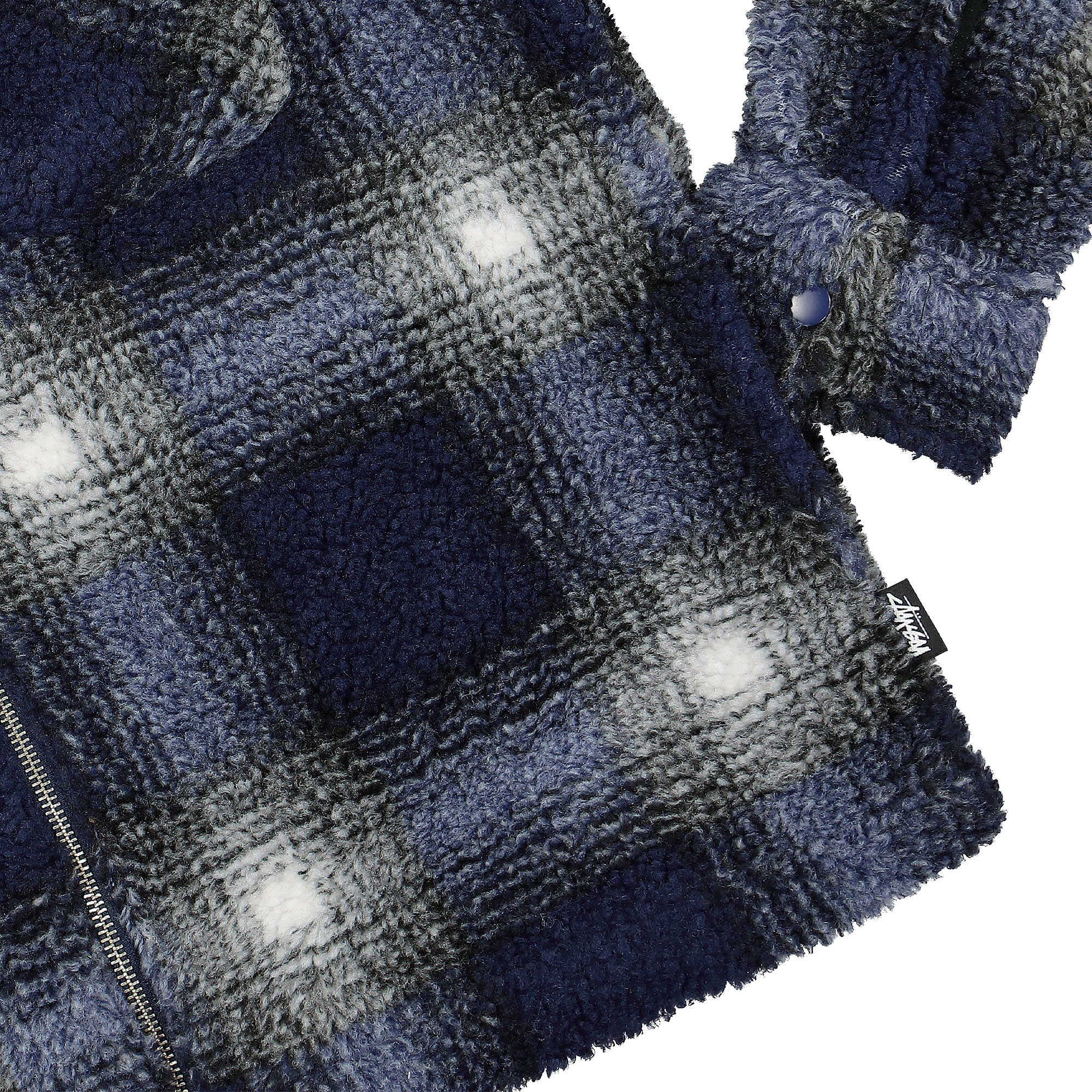 Stussy Shadow Plaid Sherpa Zip Shirt Blue Jackets Detailfoto | Overkill
